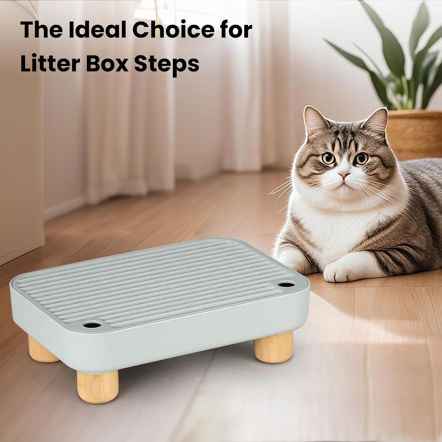 Aothey Cat Ramp, Cat Step, Cat Litter Mat with Wooden Base, Anti-Tracking & Easy to Clean, Ideal for Small & Elderly Cats