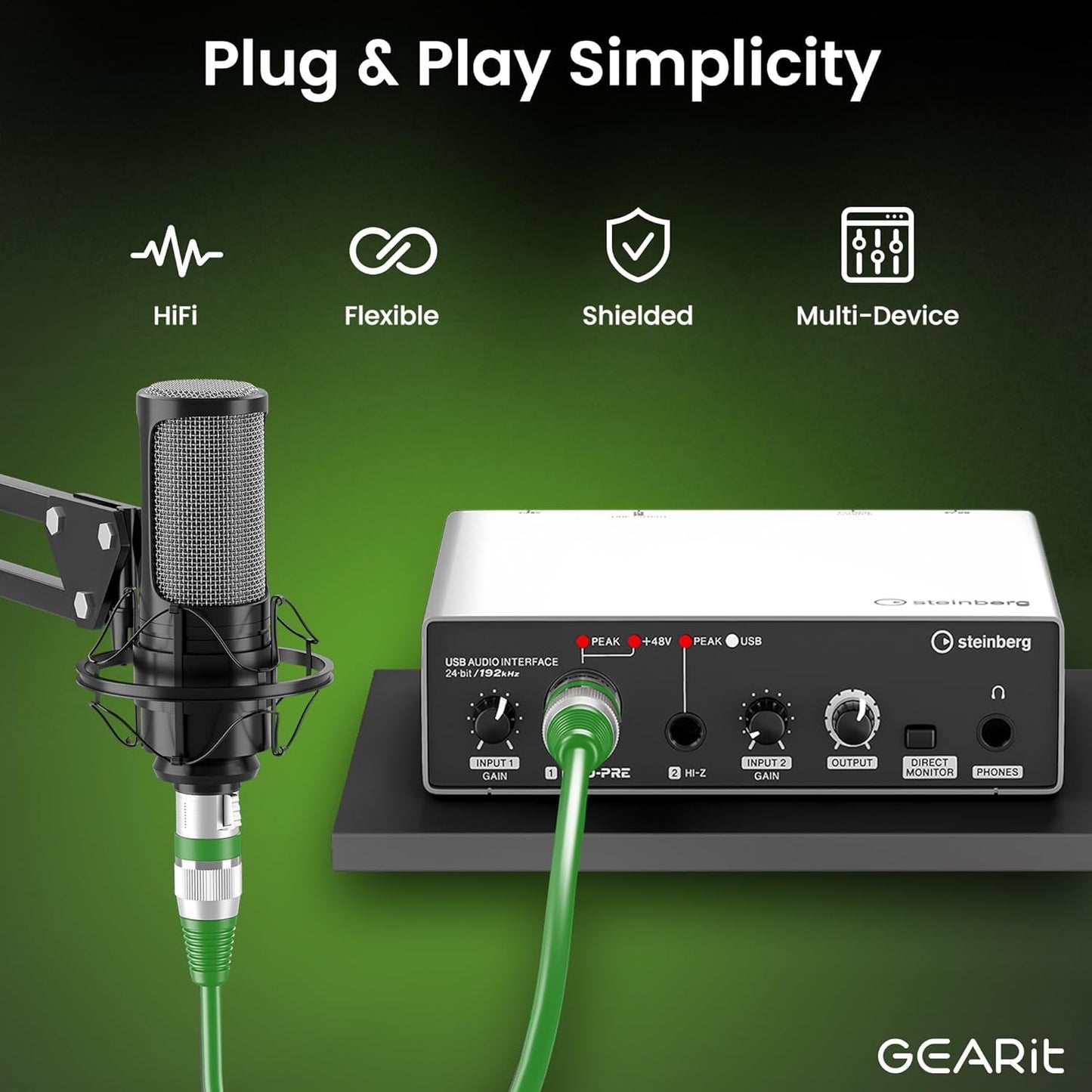 GEARit XLR Male to Female Microphone Cable (10 Feet, 6-Pack) 3-Pin Balanced Shielded Mixer, Recording Studio, Podcast - Black