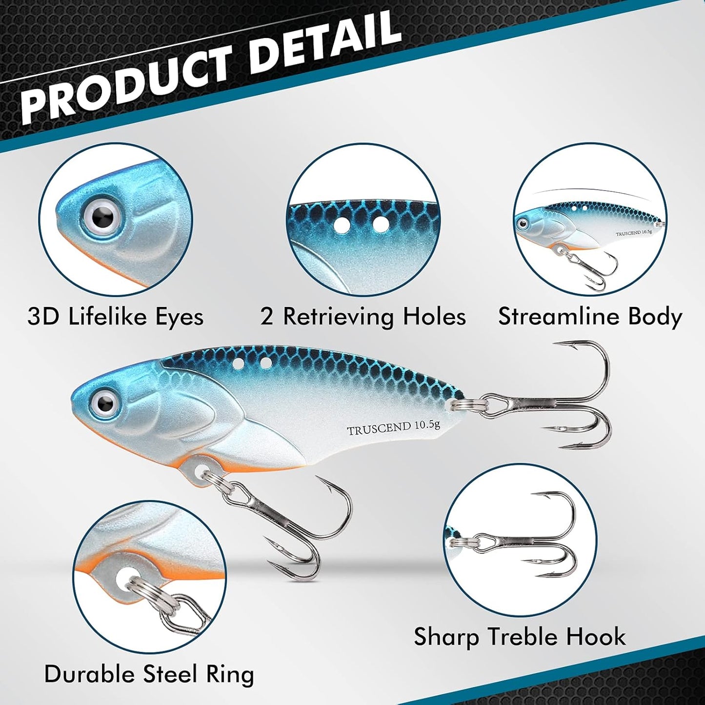 TRUSCEND Fishing Spinners with Unique Double Spoons, Nano-Plated Rooster Tail Fishing Lures with Copper Body & Blade, Great Action Blade Bait for Bass Trout Walleye, Freshwater Ice Fishing Jigs