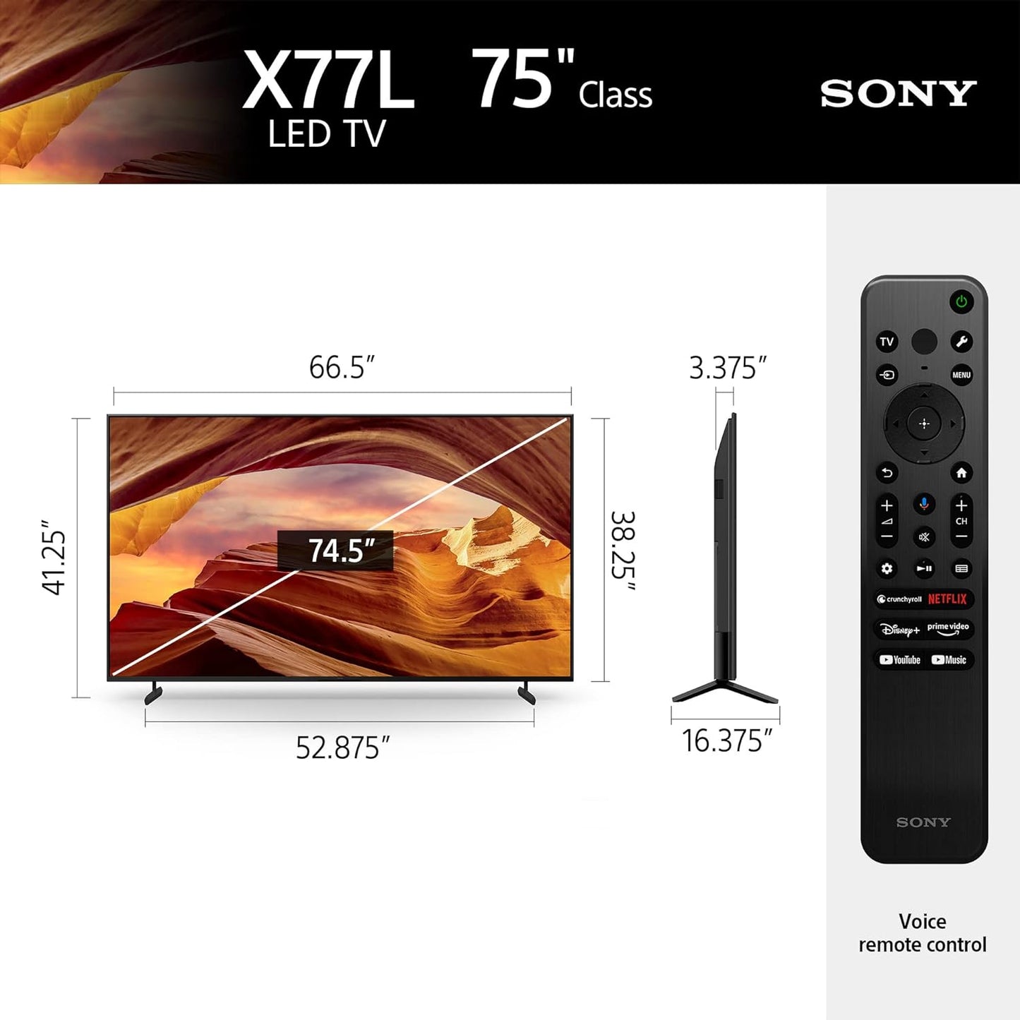 Sony 65 inch X77L LED 4K Ultra HD HDR Smart Google TV with Google Assistant and Exclusive Features for PlayStation 5 (KD65X77L) - 2023 Model