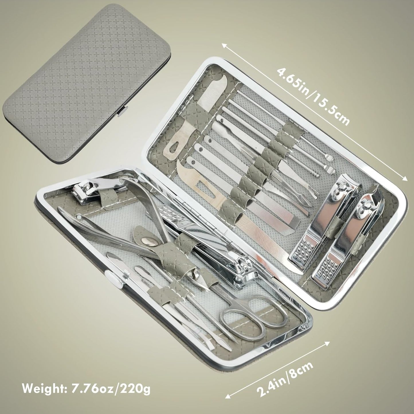 Manicure Set - 19 in 1 Professional Nail Clippers Pedicure Kit, Manicure Tool Kit, Stainless Steel Facial Grooming Set Kit, Gift Idea for Women, Men, Girls, Teens, Beige