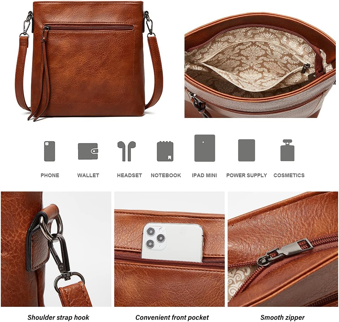Ashioup Hobo Bags for Women Soft PU Leather Shoulder Bag Vintage Slouchy Handbag with Zipper