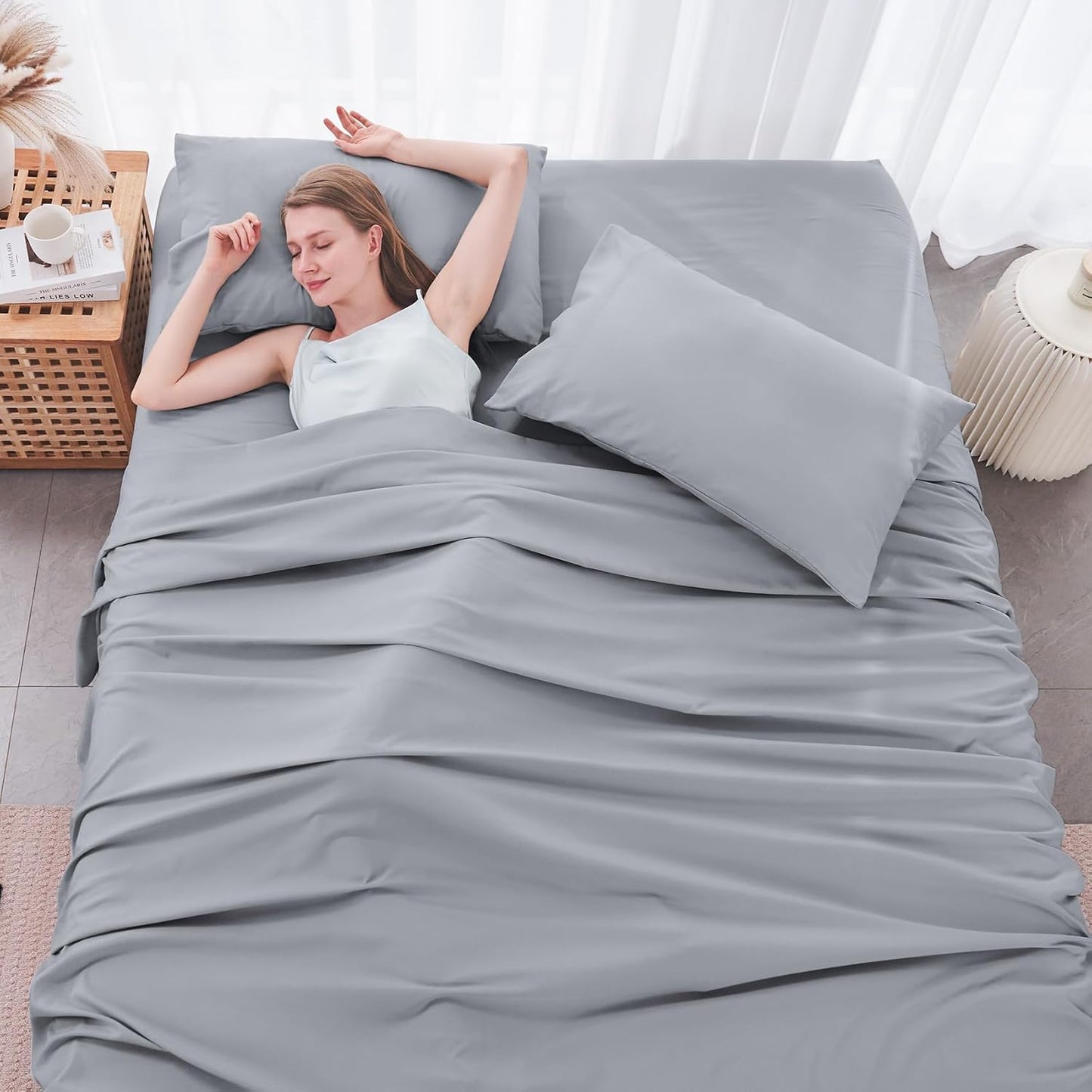JOLLYVOGUE Queen Size Bed Sheet Set - 4 Piece Bed Sheets Set with Deep Pocket - Soft Breathable & Cooling - Resists Shrinkage & Fading Draps Queen - Easy Care (Dark Grey)