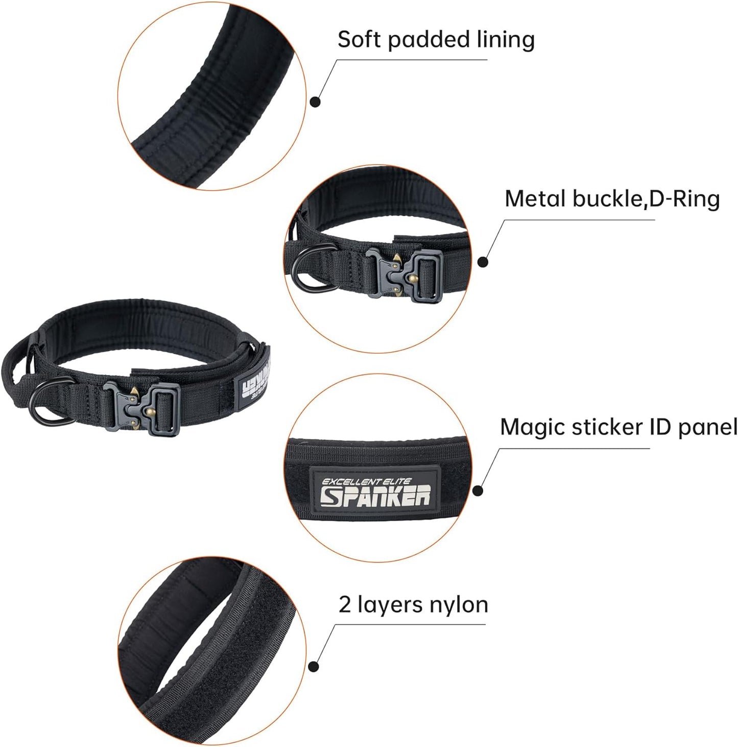 EXCELLENT ELITE SPANKER Tactical Dog Collar Nylon Adjustable K9 Collar Military Dog Collar Heavy Duty Metal Buckle with Handle(Coyote Brown-XL)