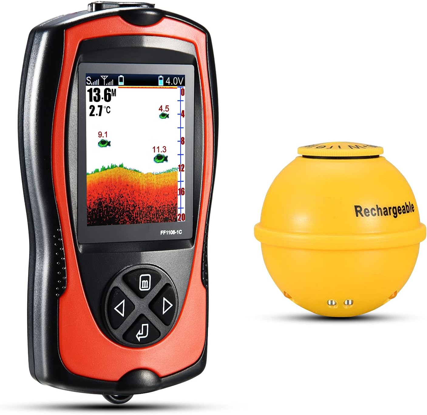 Atibin Portable Sonar Fish Finder Water Sensor Transducer Depth Finder Kayak Wireless Handheld Fish Finders Canoe Fishing