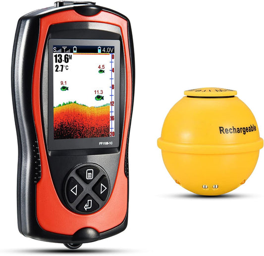 Atibin Portable Sonar Fish Finder Water Sensor Transducer Depth Finder Kayak Wireless Handheld Fish Finders Canoe Fishing