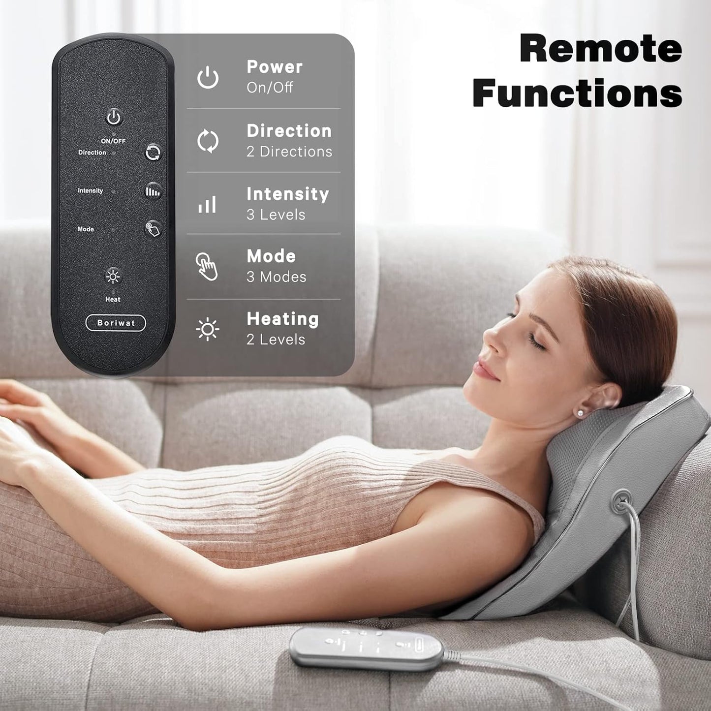 Boriwat Back Massager Neck Shoulder Massager with Heat, Shiatsu Massage Pillow for Pain Relief, Masseur for Neck, Back, Shoulder and Leg, Gifts for Men Women Mom Dad, Stress Relax at Home and Office