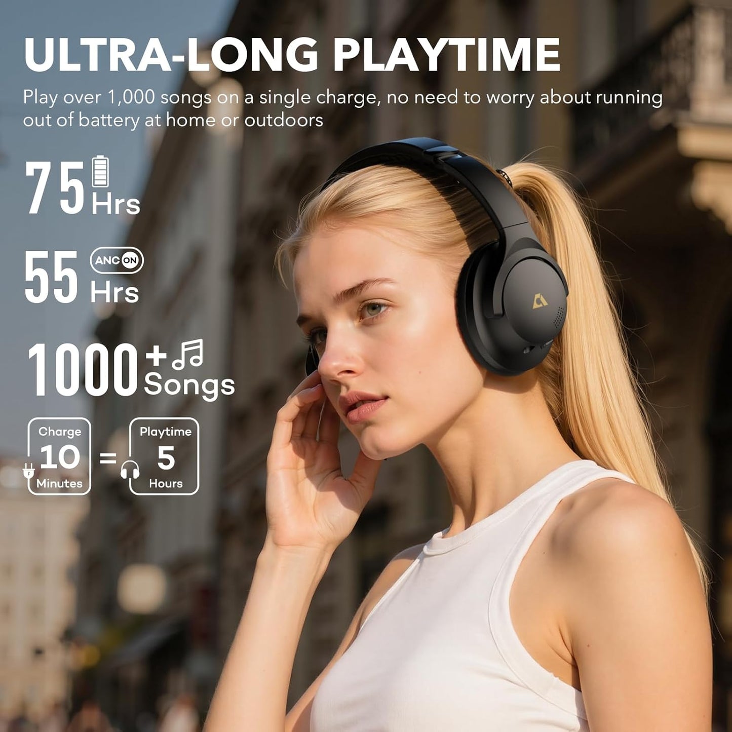 1Mii Y8+ Noise Cancelling Headphones Bluetooth, Wireless LDAC Hi-Res Audio, Custom EQ via App, 75H Playtime, Comfort Fit, Over Ear Headphones Foldable for Airplane Travel Home Office - Black