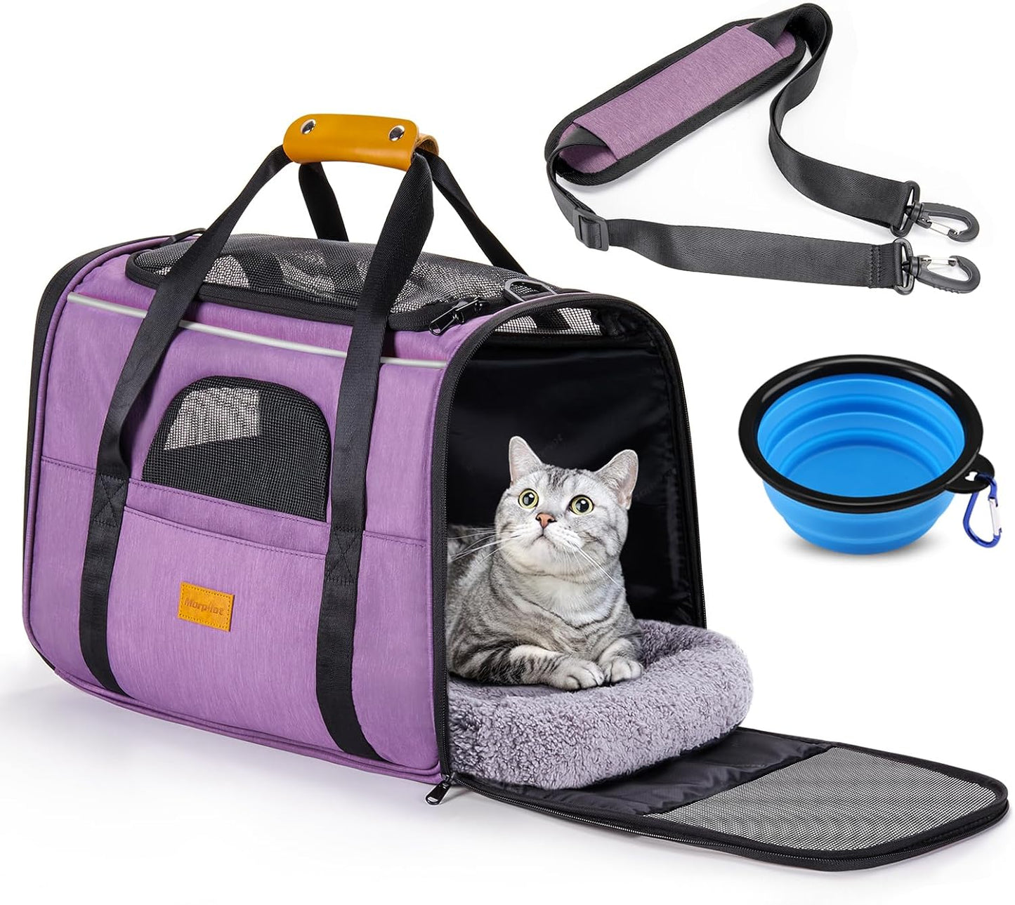 Morpilot Cat Carrier Soft - Portable Pet Carrier for Small or Medium Cats, Dogs and Puppy up to 14lbs, Airline Approved Dog Carrier with Safety Buckle - (Dark Gray)