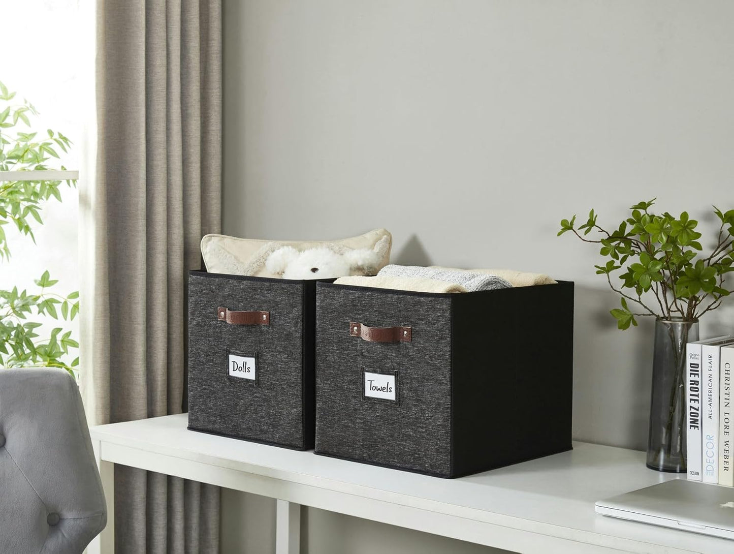 DECOMOMO Cube Storage Bin, Storage Cubes with Labels, Baskets for Shelves Kallax Linen Closet Organizers (Cube 10.5x11"/ 6pcs, Black)