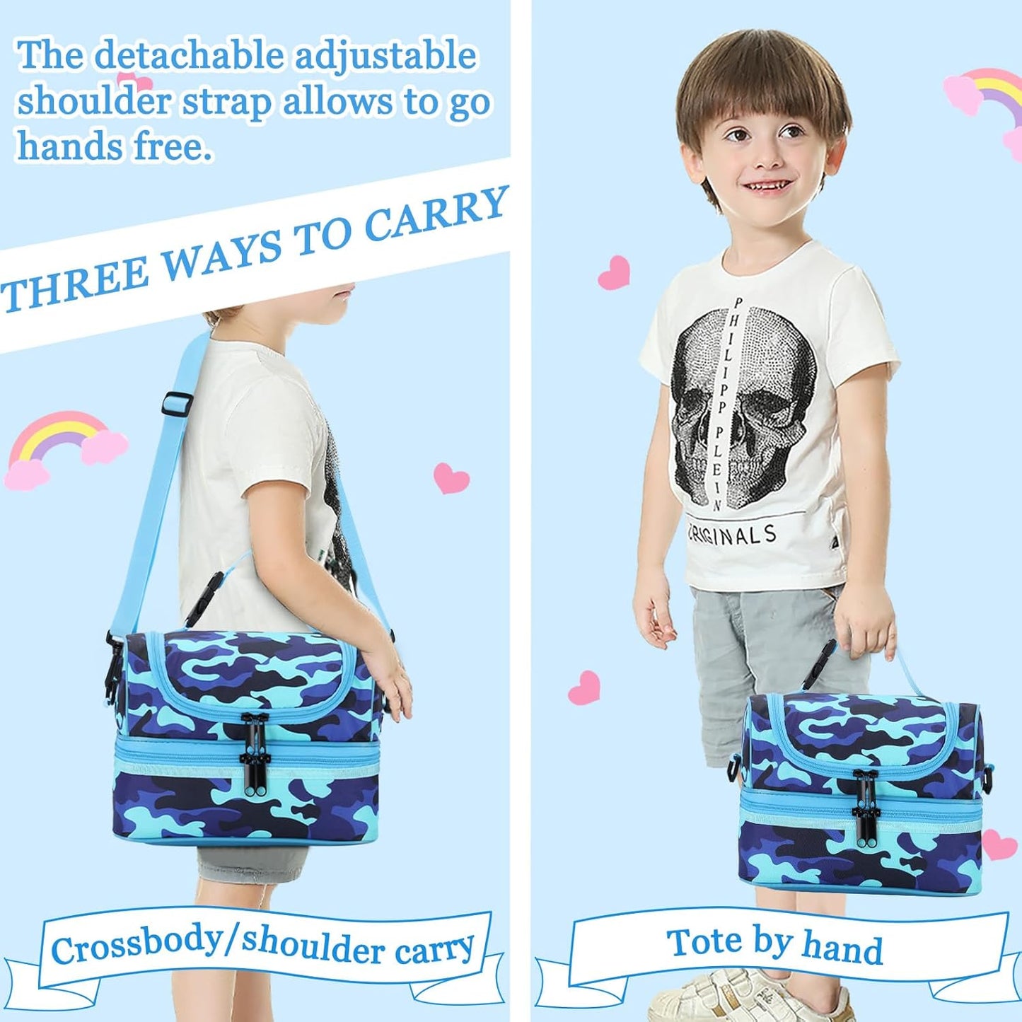 VASCHY Lunch Box Bag Men, Insulated Two Compartments Bento Cooler Bags for Adults/Women/Kids for School,Daycare,Kindergarten,Picnic Black