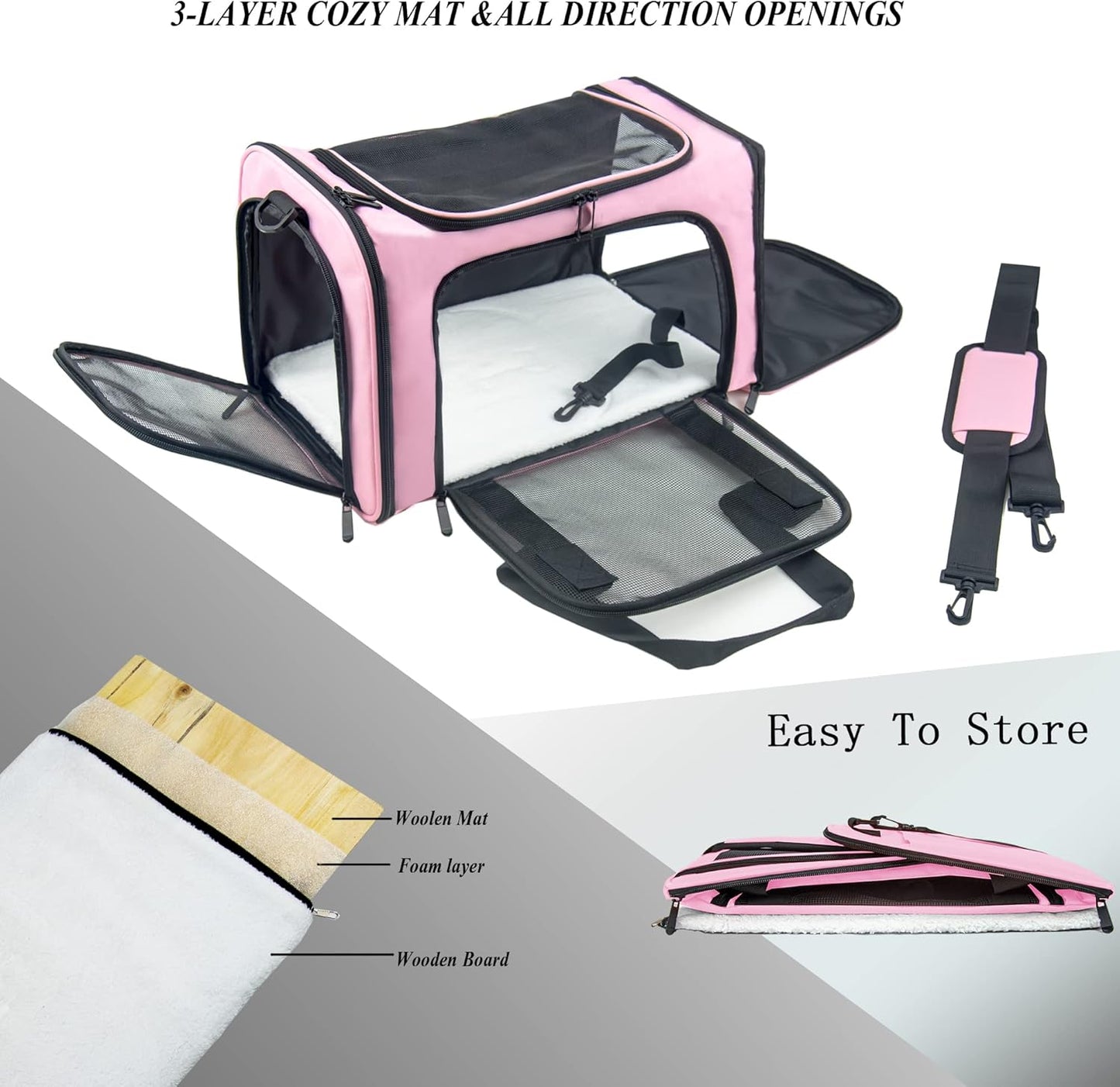NextFri Soft Sided Carrier for Cats Dogs,TSA Airline Approved Collapsible Travel Pet Carrier (Magenta, Medium)