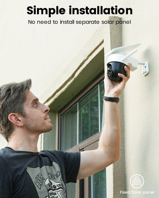 AOSU Solar Camera Outdoor Wireless - 100% Wire-Free Outdoor Security Camera Wireless with Fixed Solar Panel,360° Panoramic View, Human Auto Tracking, 2K Color Night Vision