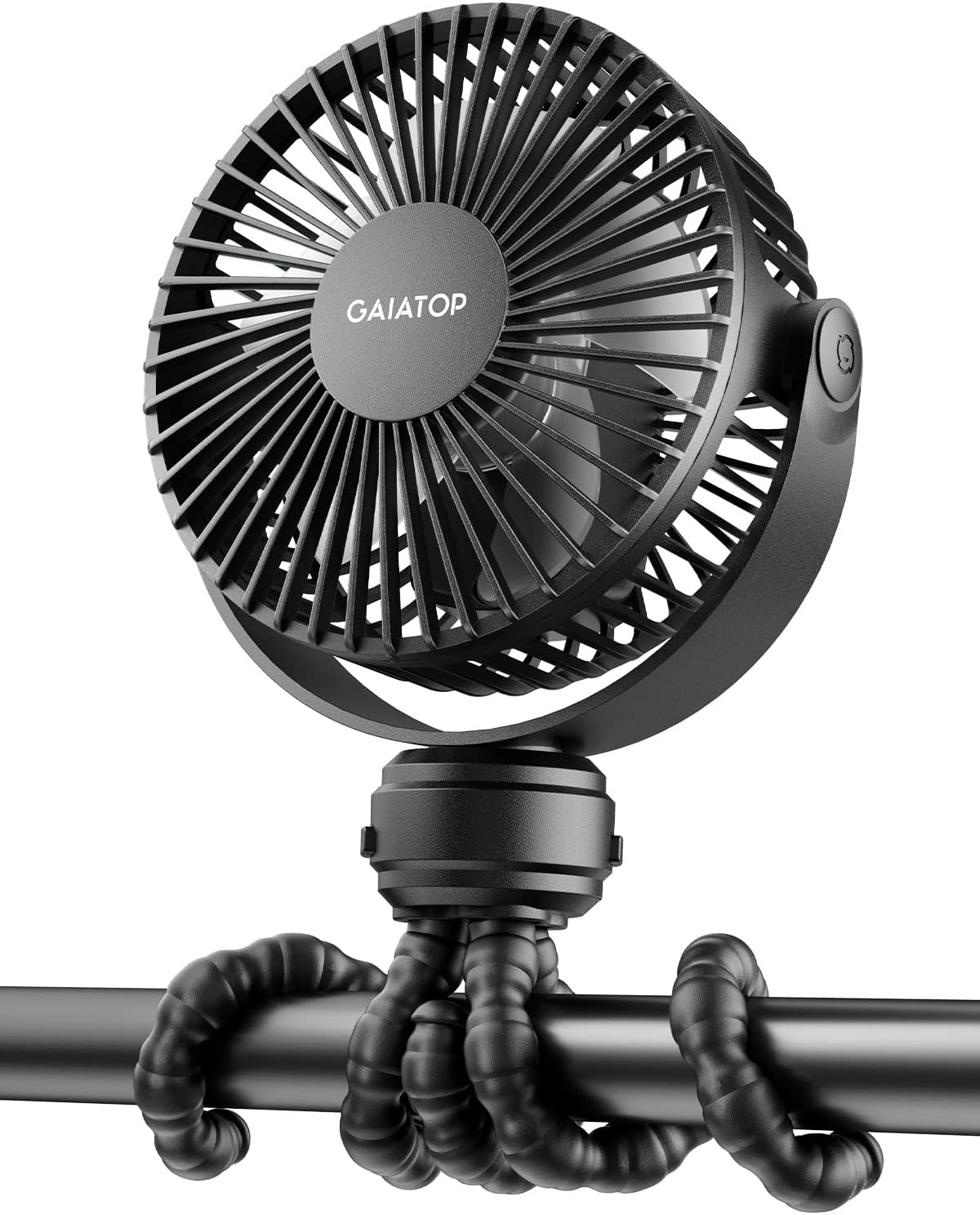 Gaiatop Mini Portable Pram Fan, Rechargeable Small Clip on Fan for Stroller, Detachable 3 Speed 360 Degree Rotate Flexible Tripod Handheld Desk Cooling Car Seat Crib Treadmill Travel Black