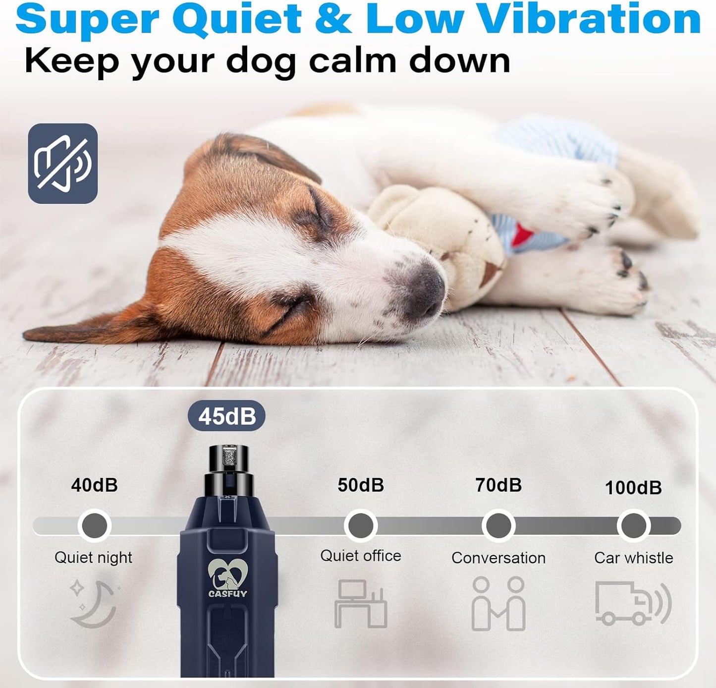 Casfuy 6-Speed Dog Nail Grinder Newest - Super Quiet Pet Nail Grinder Rechargeable Electric Dog Nail Trimmer Professional Paws Grooming & Smoothing Tool for Large Medium Small Dogs (Bright Blue)