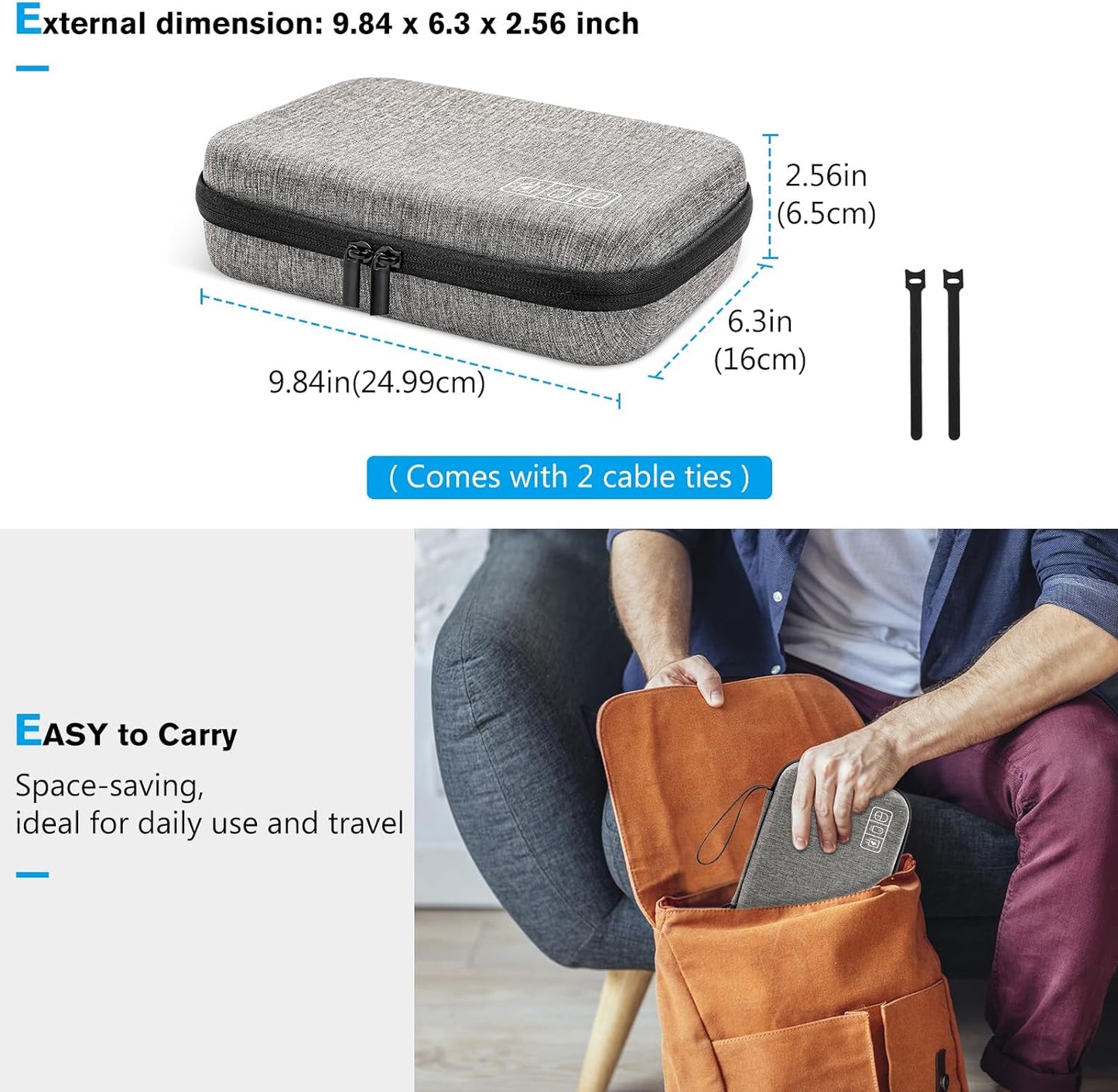 ProCase Hard Travel Electronic Organizer Case for MacBook Power Adapter Chargers Cables Power Bank Apple Magic Mouse Apple Pencil USB Flash Disk SD Card Small Portable Accessories Bag -L, Black