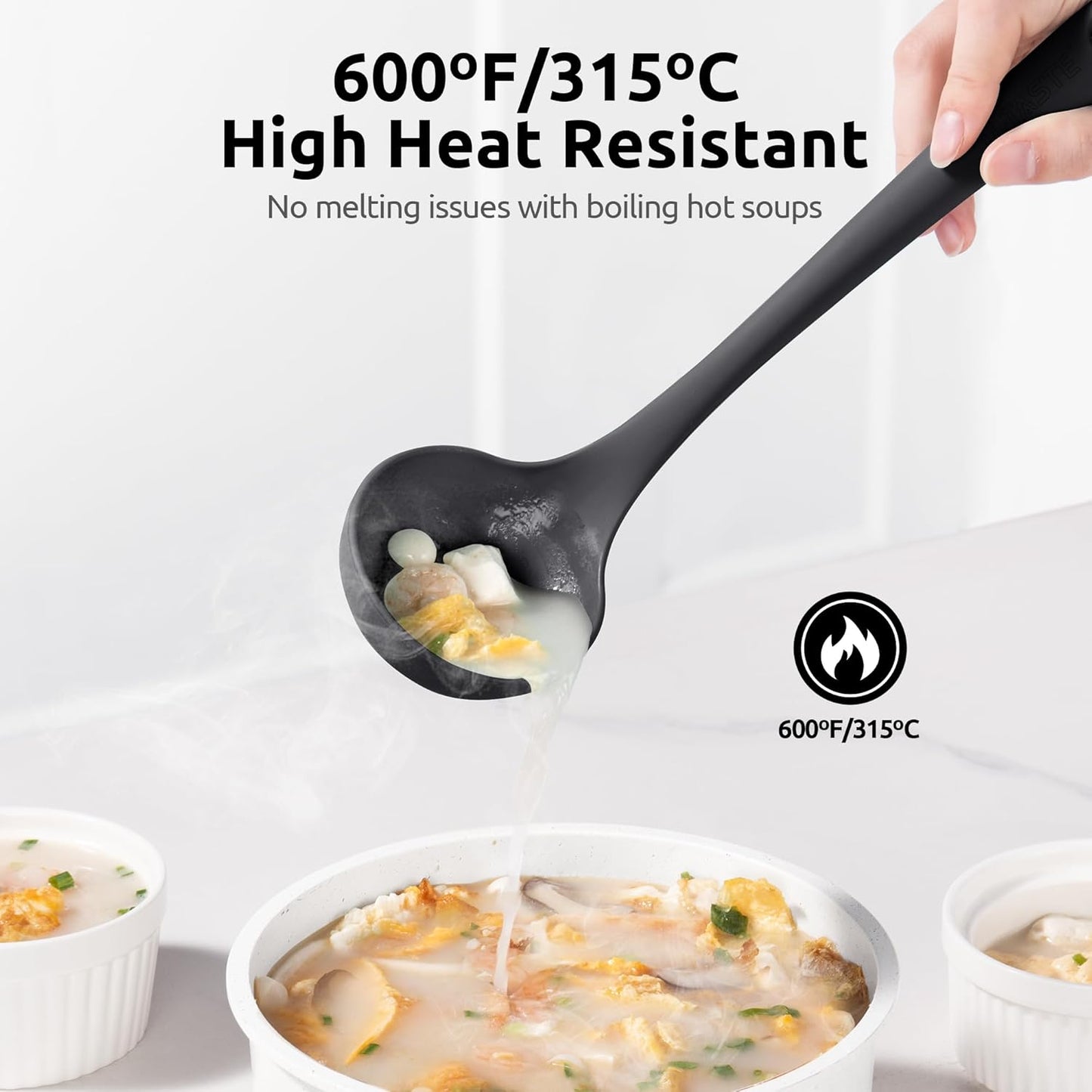 13 inch Silicone Soup Ladle: U-Taste 600ºF Heat Resistant 4 oz Large Non-Stick Seamless Rubber Kitchen Deep Serving Spoon with Non-Slip Solid Long Handle for Cooking Sauce/Stews/Gravies/Chili(Purple)