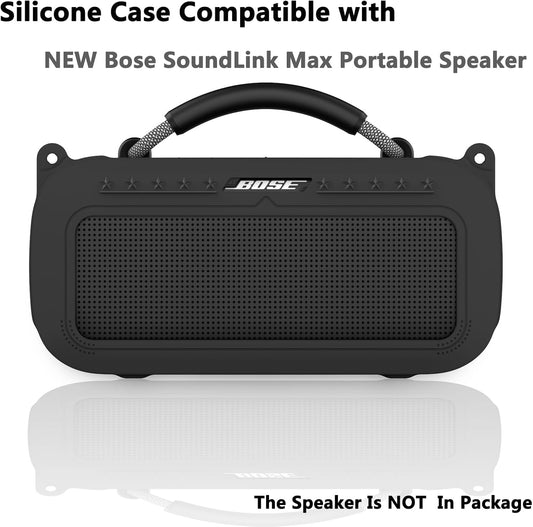 JCHPINE Silicone Cover Case for Bose SoundLink Max Portable Speaker Accessories, Soft Silicone Skin for Bose SoundLink Max Bluetooth Speaker with Shoulder Strap (Black Case) - PuriLite