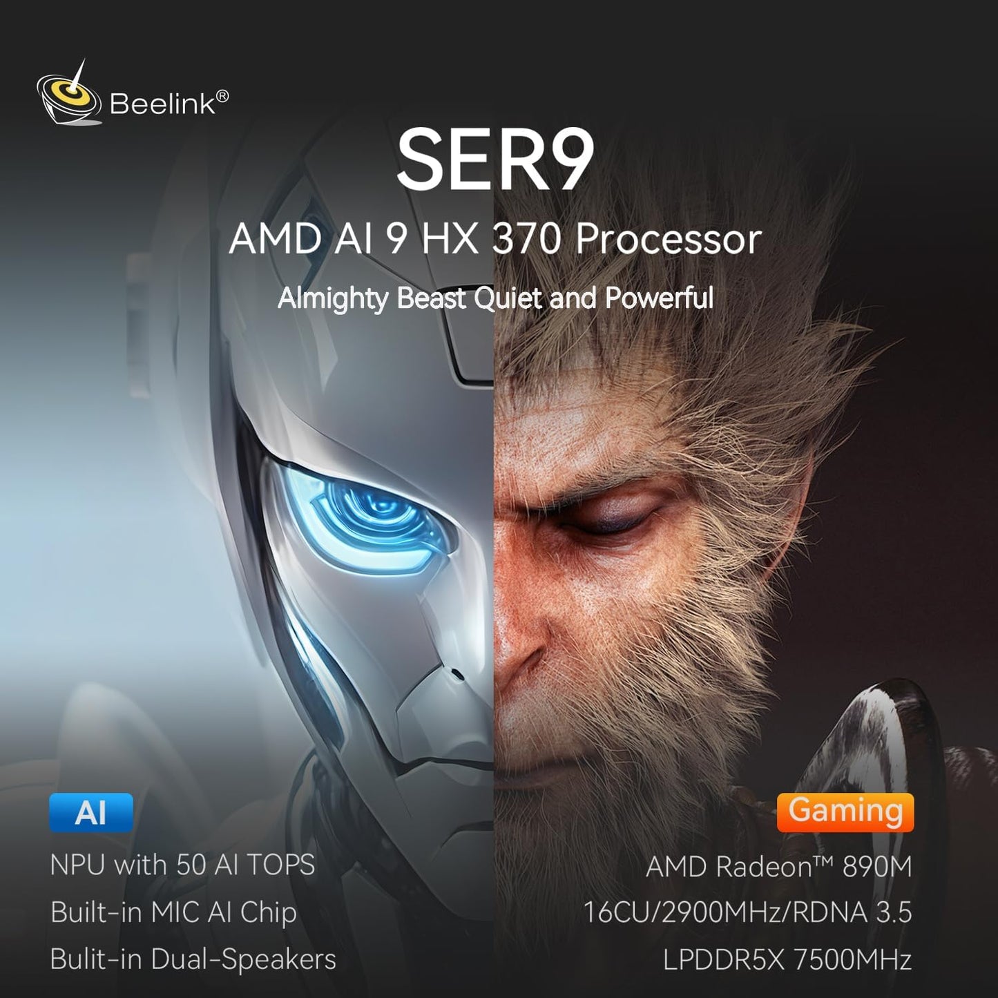 Beelink SER8 Mini PC AMD Ryzen 7 8745HS, 24GB DDR5-5600MHz 1TB PCIe4.0 SSD, AMD Radeon 780M Graphics 12core 2600MHz Gaming PC, USB4.0/ Triple Display/ WiFi6/ BT5.2/2.5Gbps LAN Mini Computer/W-11 Pro