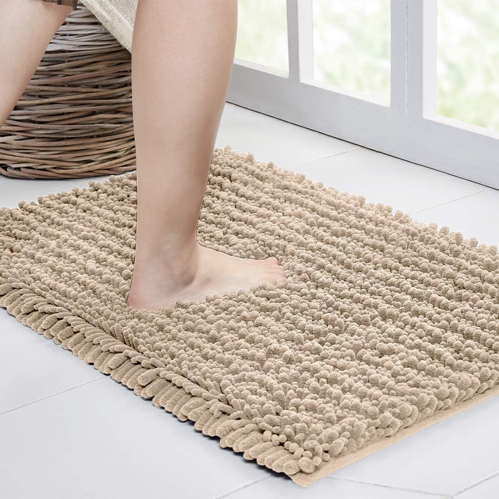 Walensee Bathroom Rug Non Slip Bath Mat (24x17 Inch Blush) Water Absorbent Super Soft Shaggy Chenille Machine Washable Dry Extra Thick Perfect Absorbant Best Small Plush Carpet for Shower Floor