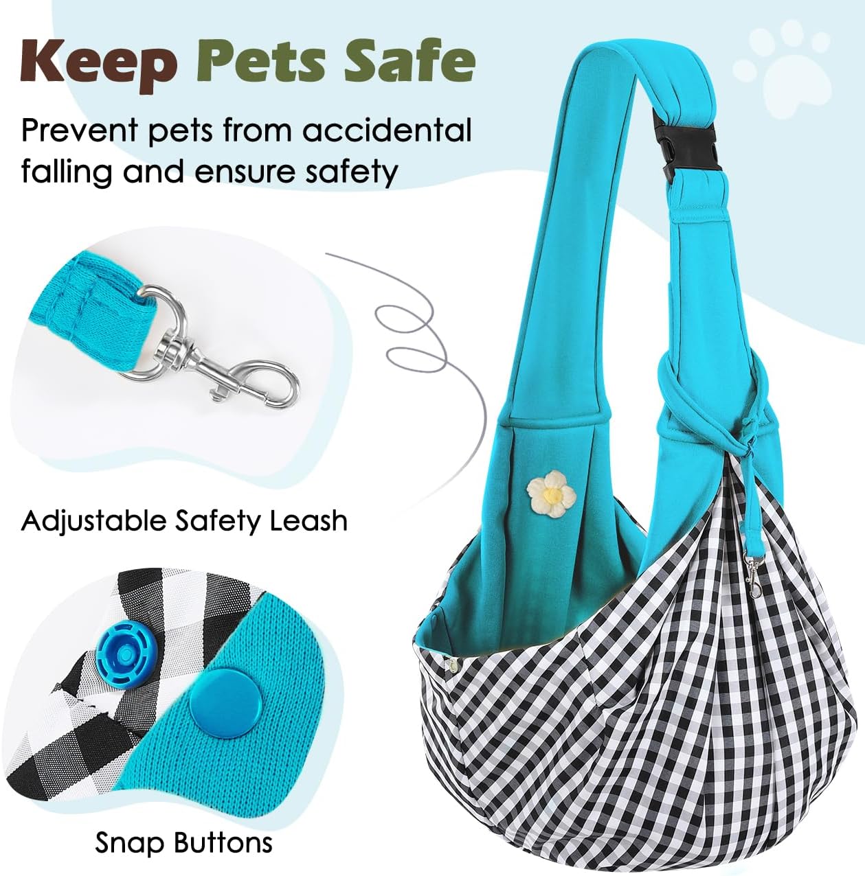 Pawaboo Small Dog Sling Carrier, Reversible Hands Free Dog Sling Carrier for Small Dogs and Cats, Puppy Sling Carrier with Adjustable Strap Buckle & Safety Harness, Puppy Essentials, Grey