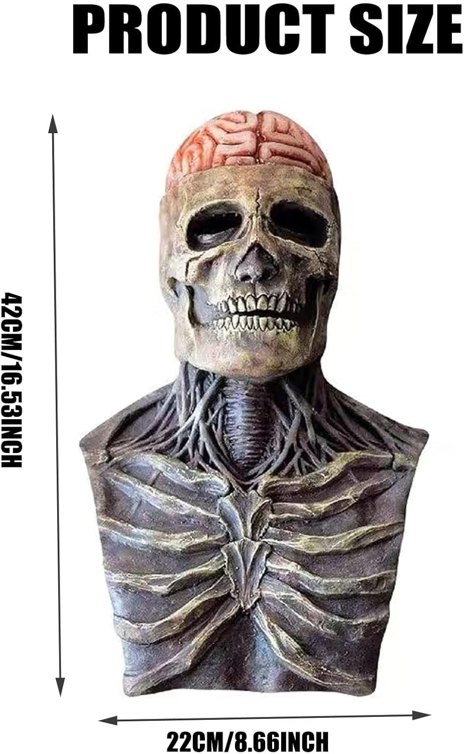 FLOWERTEEN Skeleton Halloween Scary Latex Mask with Moving Jaw Realistic Full Head Skull Mask Party Cosplay (Without Hat)