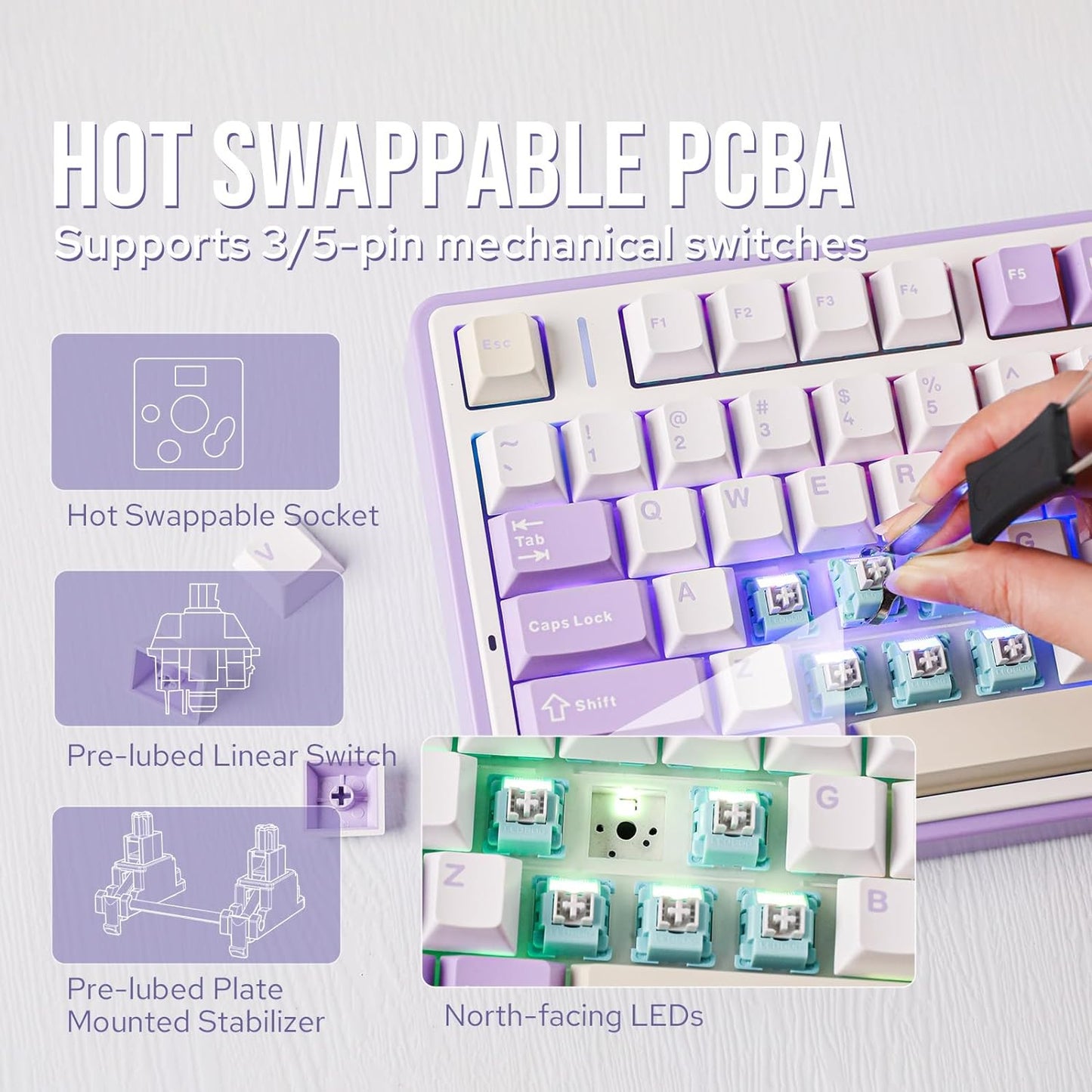 EPOMAKER x Aula F75 Gasket Mechanical Keyboard, 75% Wireless Hot Swappable Gaming Keyboard with Five-Layer Padding&Knob, Bluetooth/2.4GHz/USB-C, RGB (Black Gradient, LEOBOG Reaper Switch)