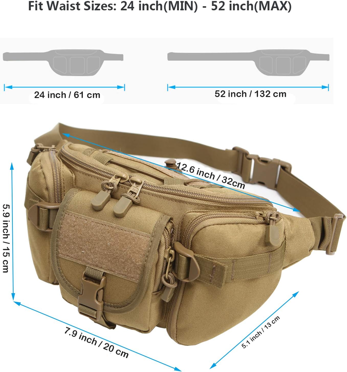 Tactical Fanny Pack Military Waist Bag Pack Utility Hip Pack Bag with Adjustable Strap Waterproof for Outdoors Fishing Cycling Camping Hiking Traveling Hunting Shopping Dog Walking
