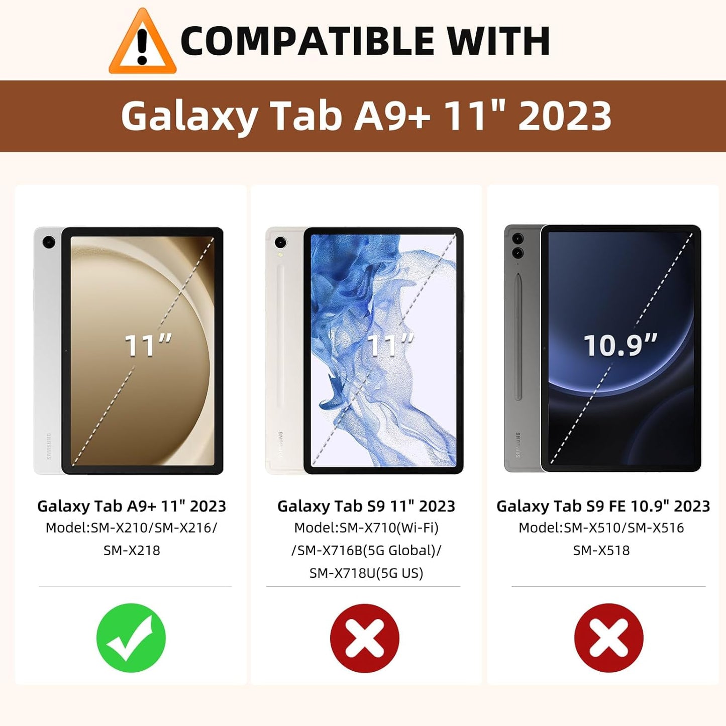 MoKo Case for Samsung Galaxy Tab A9 Plus 11" 2023 (SM-X210/SM-X216/SM-X218), PU Leather Multi-Angle Viewing Folding Stand Cover Case with Hand Strap, Front Pocket, Auto Wake/Sleep, Denim Blue & Brown