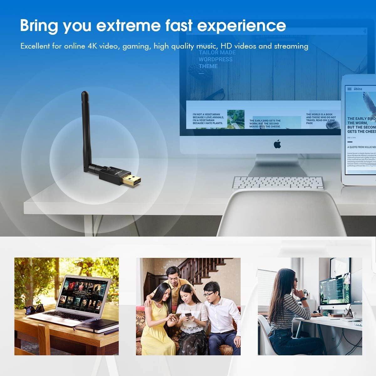 Purilite Select USB WiFi Adapter – Dual-Band 600Mbps Wireless Network Adapter with Adjustable Antenna