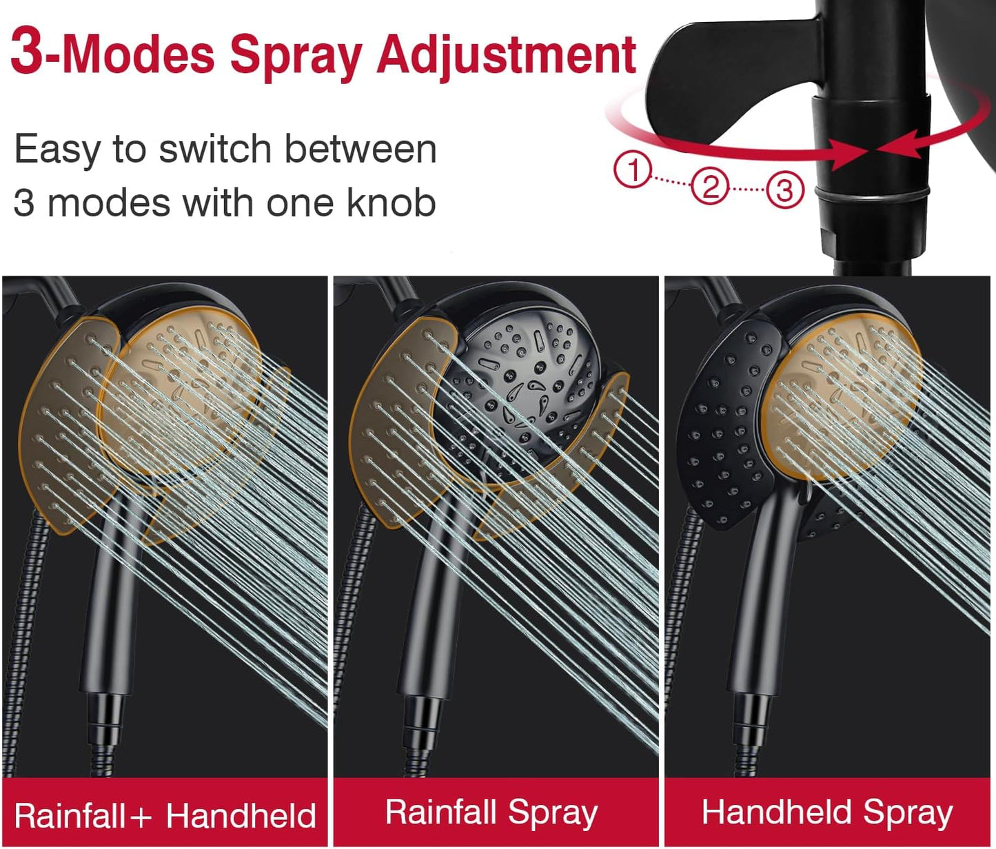 GRICH Shower Heads with Hand Held Spray: 9 Modes High Pressure Shower Head & Rain Shower Head, 2 in 1 Anti-Leak Shower Head with Hose, Height/Angle Adjustable, cUPC Certification Approved