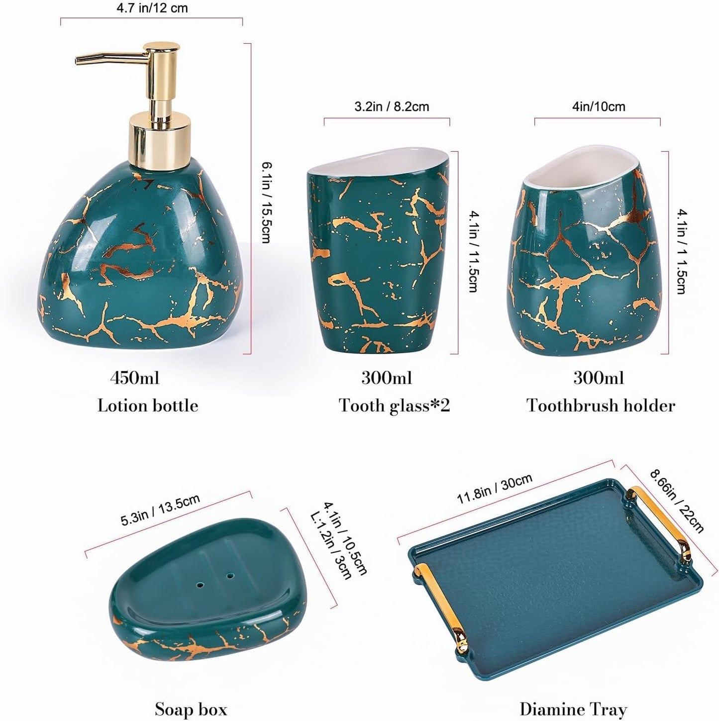 White Bathroom Accessories Set,Modern Countertop Bathroom Decor,Luxury 6 Piece Bathroom Accessory Set,Complete with Soap Dispenser,Toothbrush Holder,Tumbler,Tray