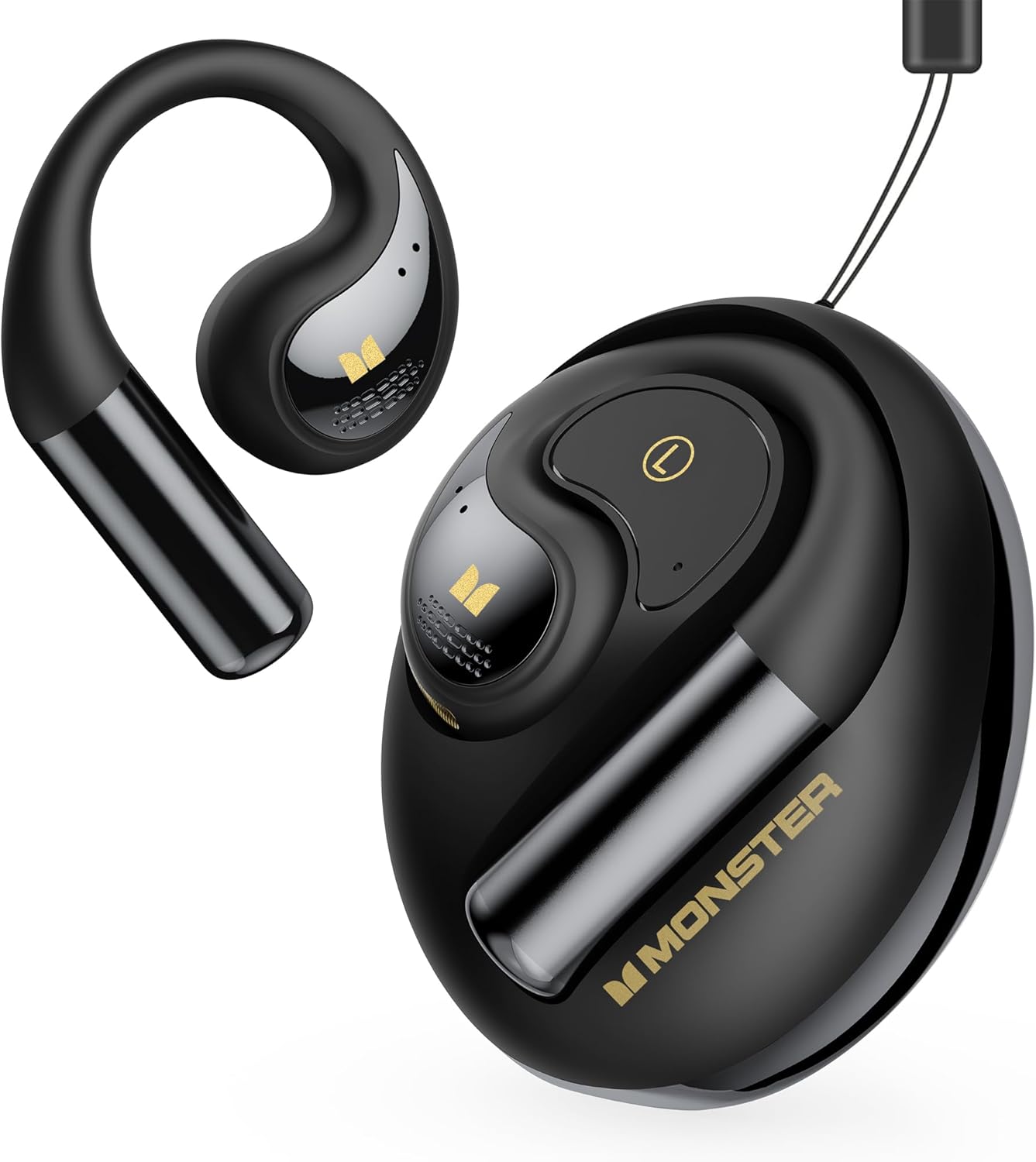 Monster Open Ear AC335 Headphones, Bluetooth 5.4 Wireless Headphones with Stereo Sound, 24H Playback, Crystal Clear Calls, Stylish Rotating Case with Lanyard, Sweat Resistant Open Ear Wireless Earbuds
