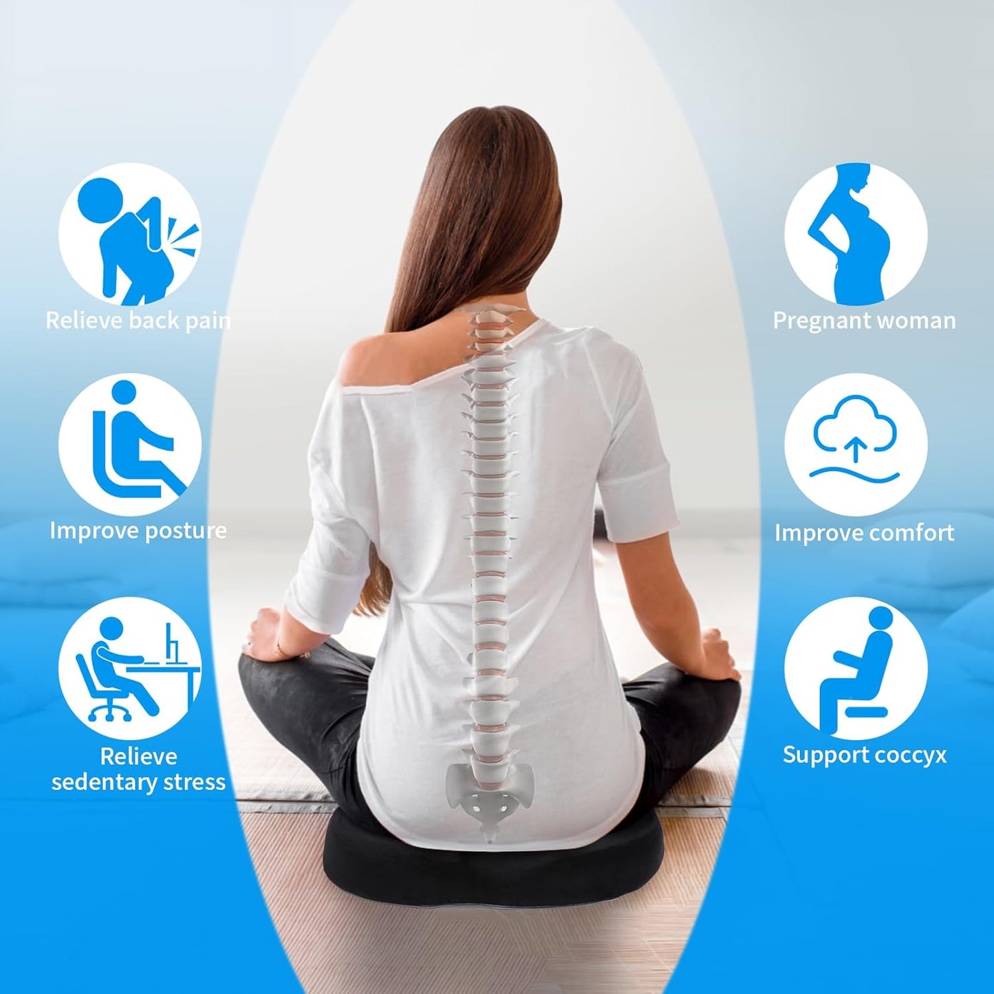 Gel Lumbar Support for Office Chair Back Support for Lower Back Pain Relief Cooling Chair Back Support Cushion Improves Posture Back Rest Memory Foam Back Support Pillow for Gaming Chair, Driving Seat