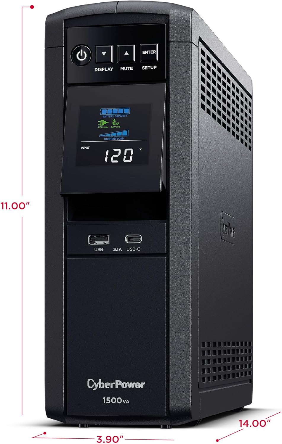 CyberPower CP1500PFCLCD PFC Sinewave UPS System, 1500VA/1000W, 12 Outlets, AVR, Mini Tower, Black