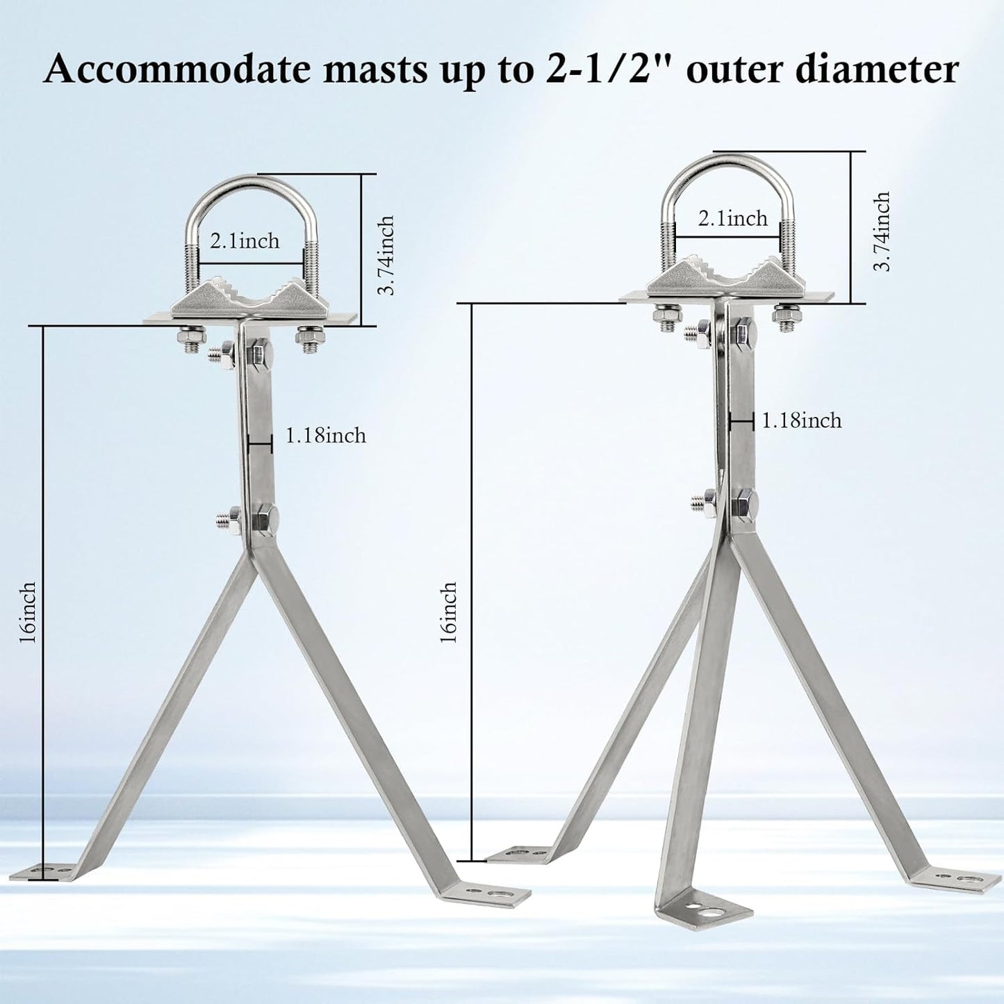 XRDS-RF 16 Inch Heavy-Duty Wall Mount Stand Off Mast for TV Antenna - Windproof Mounting Bracket (2-Leg + 2-Leg)