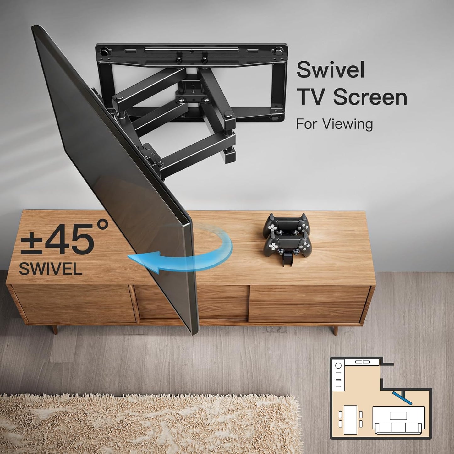 Pipishell Full Motion TV Wall Mount for Most 26-65 inch TVs up to 99 lbs, Pre-Assembled Wall Mount TV Bracket with Swivel & Tilt, 3 Bracket Heights, Max VESA 400x400mm, Fits 12″/16″ Wood Studs, PIMF4