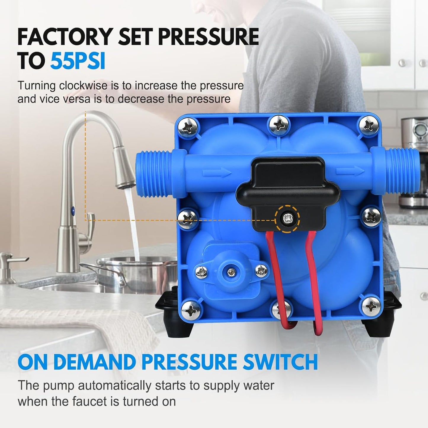 DC HOUSE 12V RV Fresh Water Pump 3.0GPM 45 PSI 12Volt DC Water Pressure Diaphragm Pump On Demand for Camper Trailer Off-Grid Cottage Yacht House