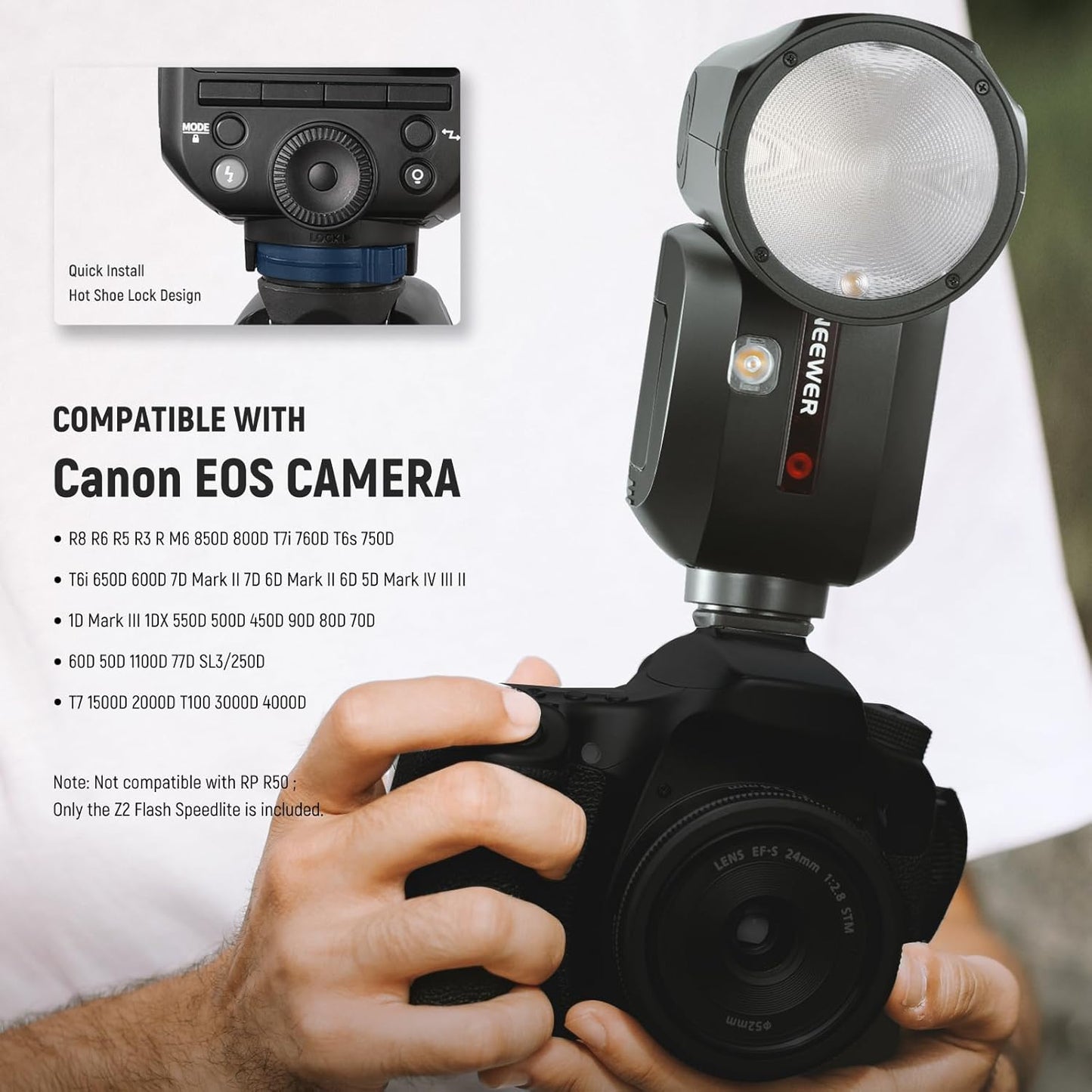 NEEWER Z2PRO-C 2.4G TTL Round Head Flash Speedlite Compatible with Canon, Wireless Compatible with Godox, Upgraded UI, 76Ws 1/8000s HSS, TTL/M TCM Switch, 7.2V/3000mAh Battery, 600 Full Power Flash