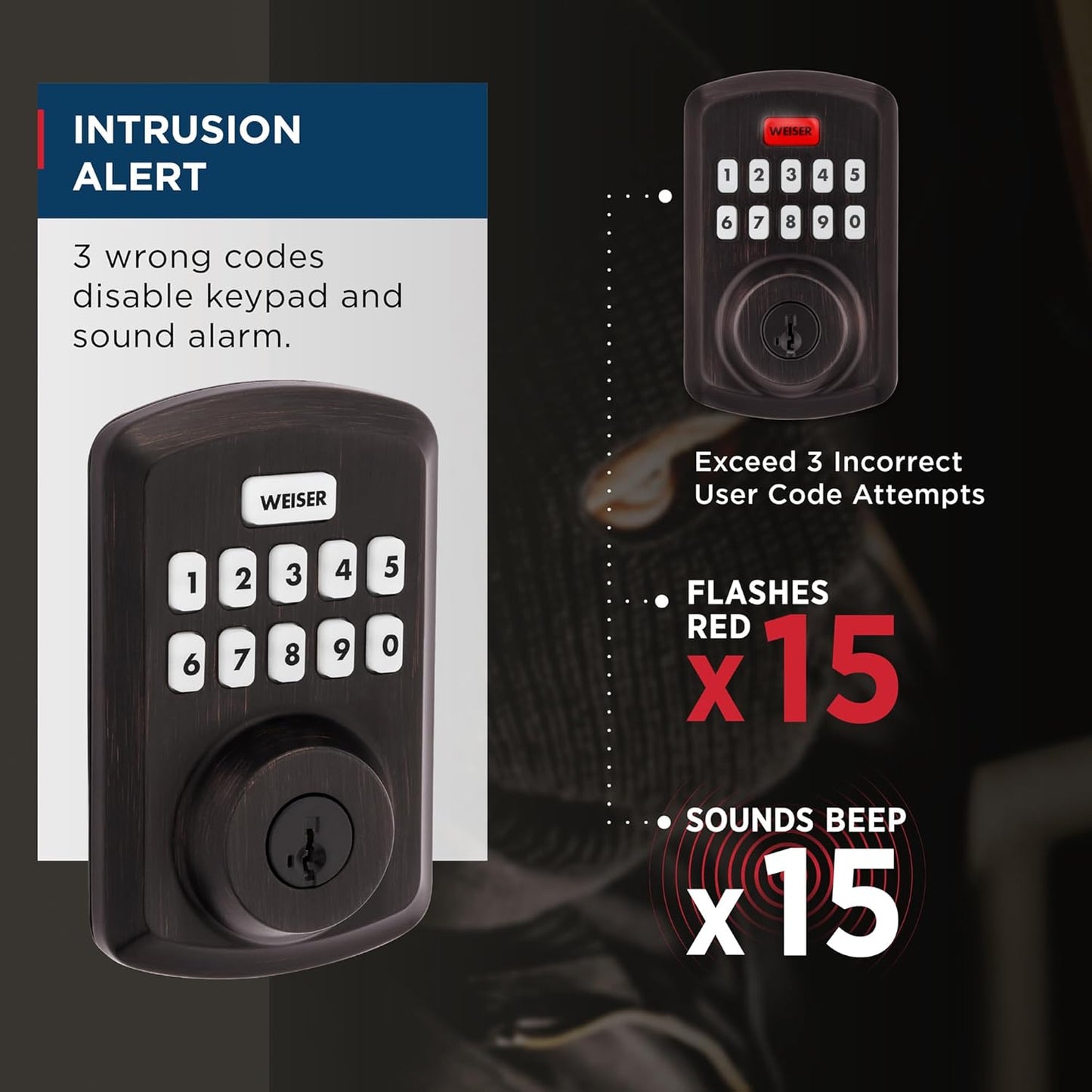 Weiser Powerbolt 3 Matte Black Keyless Entry Door Lock/Deadbolt Lock, 10-Button Keypad Door Lock with Auto Lock and 12-Month Battery Life, Electronic Door Locks for Front Door, Home Décor