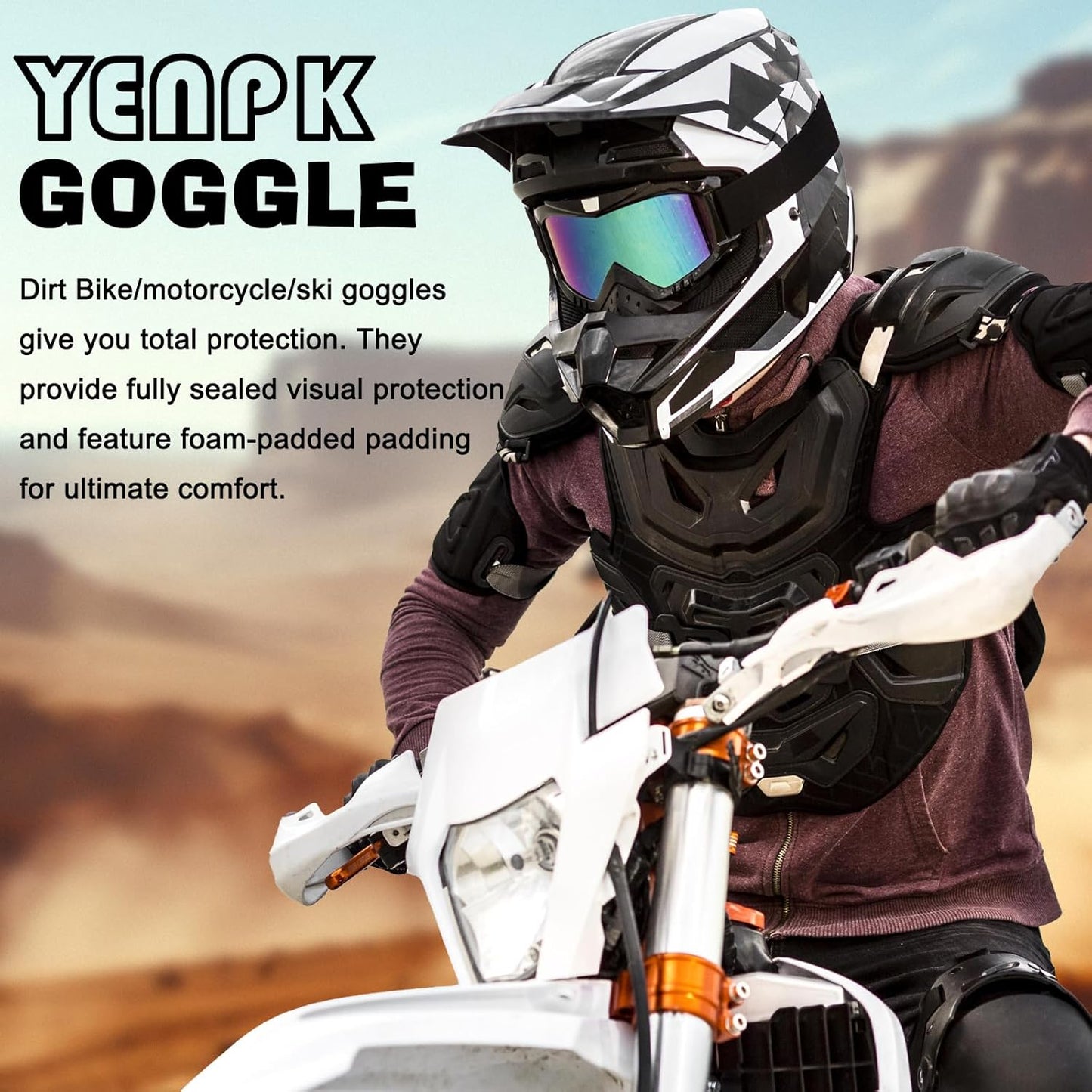 YENPK Dirt Bike Goggles, 2-Pack Motorcycle Goggles ATV Goggles Motocross Goggles Ski Goggles Windproof Glasses Racing Goggles