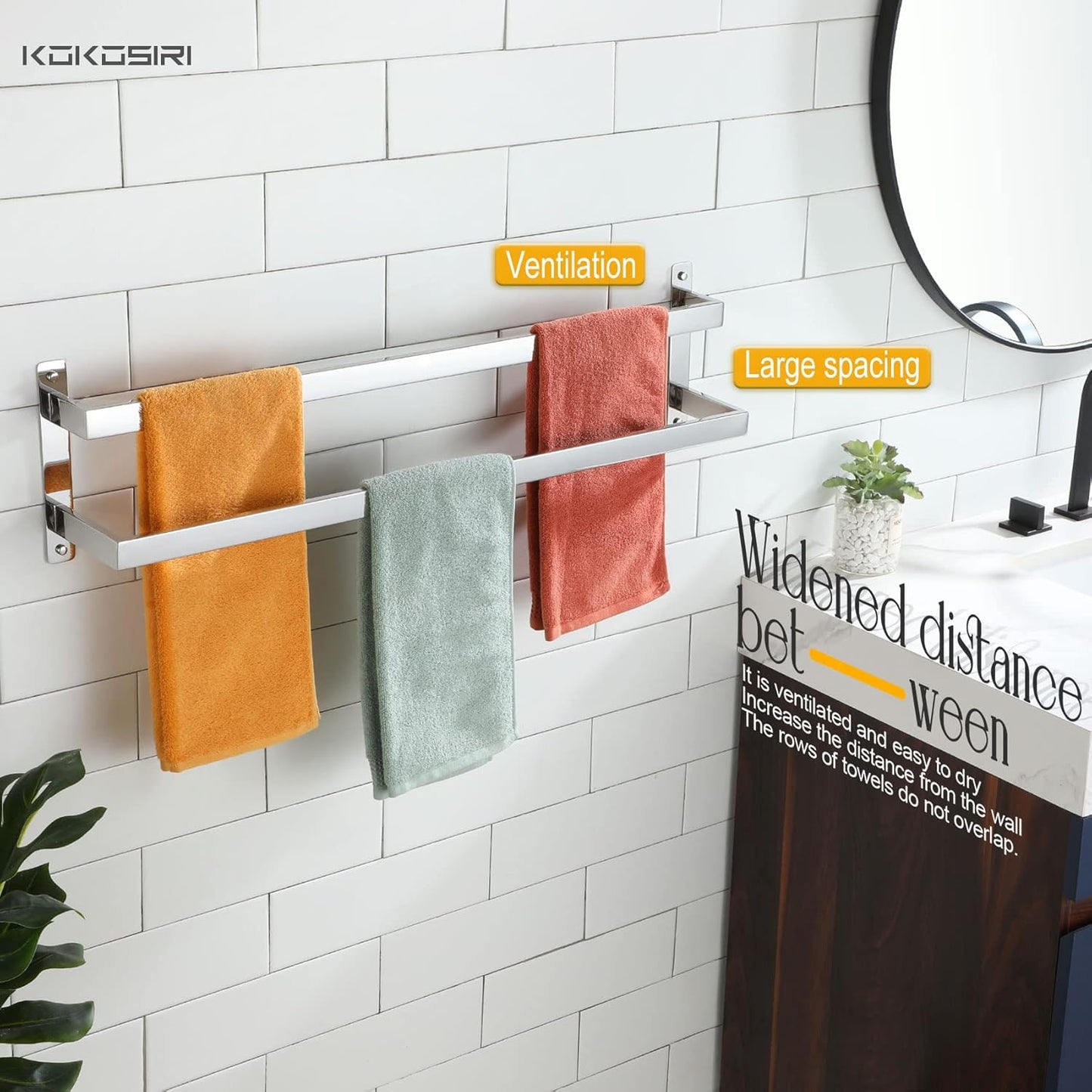 KOKOSIRI Towel Bars Black Bath Towel Holders 20 Inches Bathroom 2-Tiers Ladder Towel Rails Wall Mounted Towels Shelves Rack Stainless Steel, B5008BK-L20