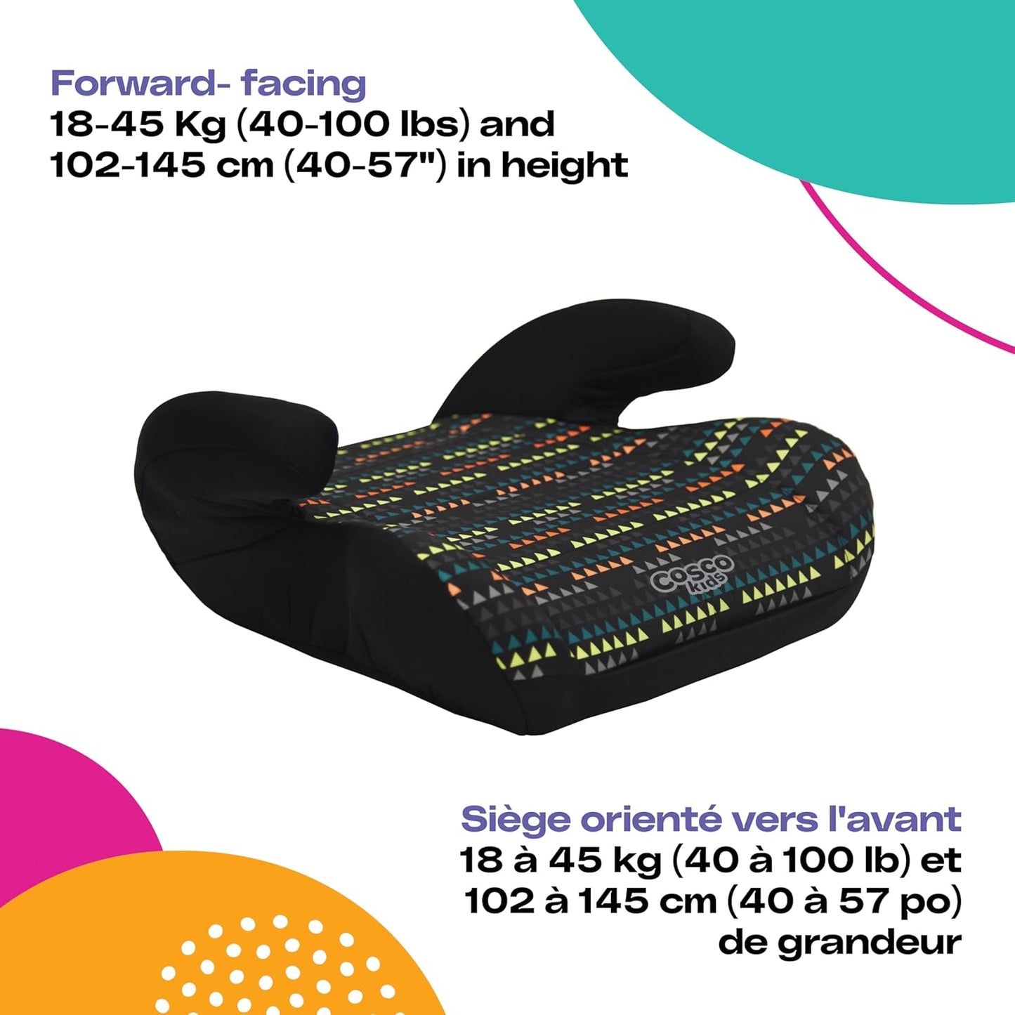Cosco Kids Topside Lightweight Backless Belt-Positioning Booster Car Seat, Washable Cover, Black