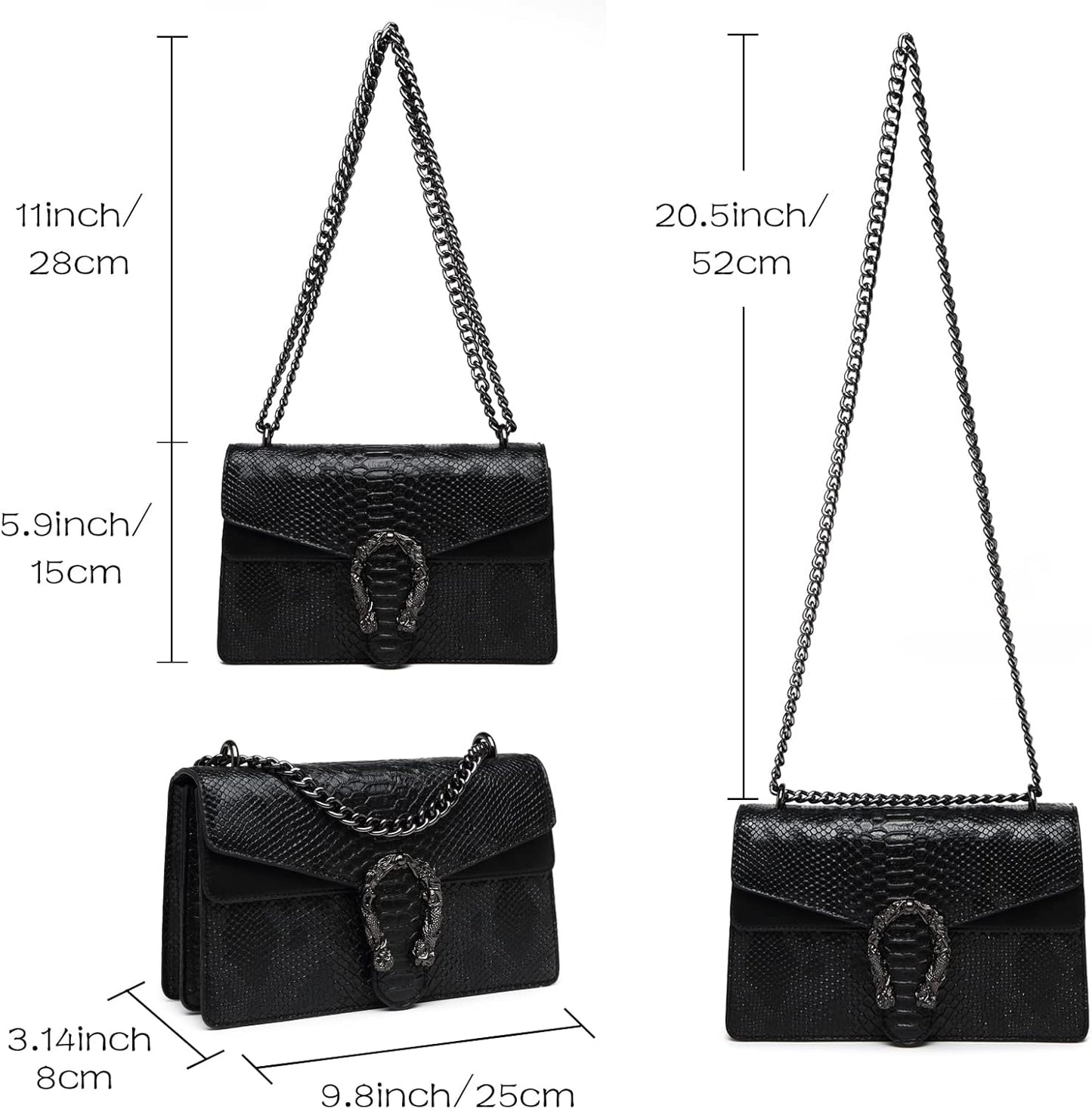 MYHOZEE Crossbody Bags for Women - Snake Printed Clutch Purses Leather Chain Shoulder Bags Evening Handbags