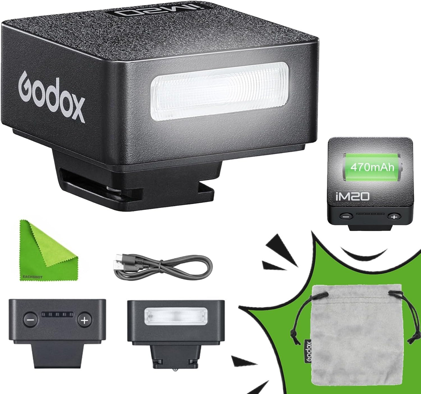 GODOX iM20 Mini Flash for Camera w/Built-in Battery, Conpact & Portable GN10/470 mAh USB-C Charging & Universal Hot Shoe Compatible with Sony zve10,zv1,a7iii/Ricoh gr3,gr3x/Fujifilm f1, NOT for ZV-1F