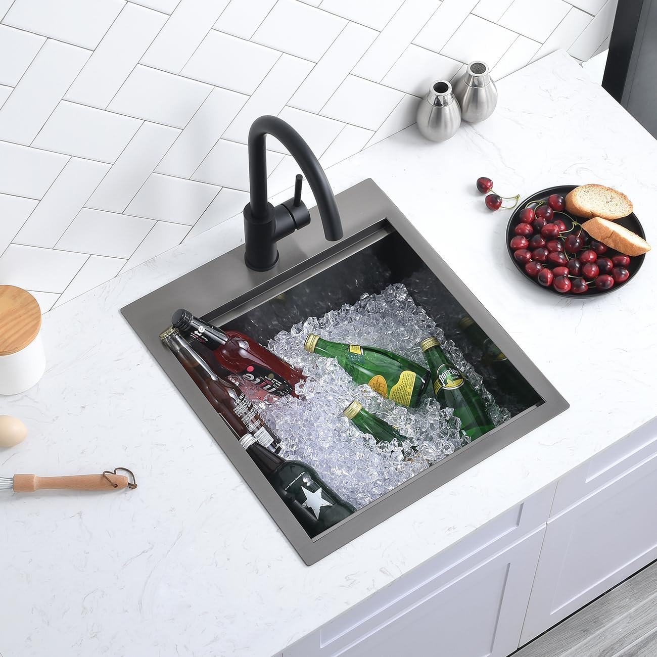 15 Black Stainless Steel Drop in Kitchen Bar Sink, Scamall 15X15X9 Inches Topmount Small Bar Sinks - 16 Gauge Matte Black Stainless Steel Workstation Kitchen Bar Sink SM021-1SBG