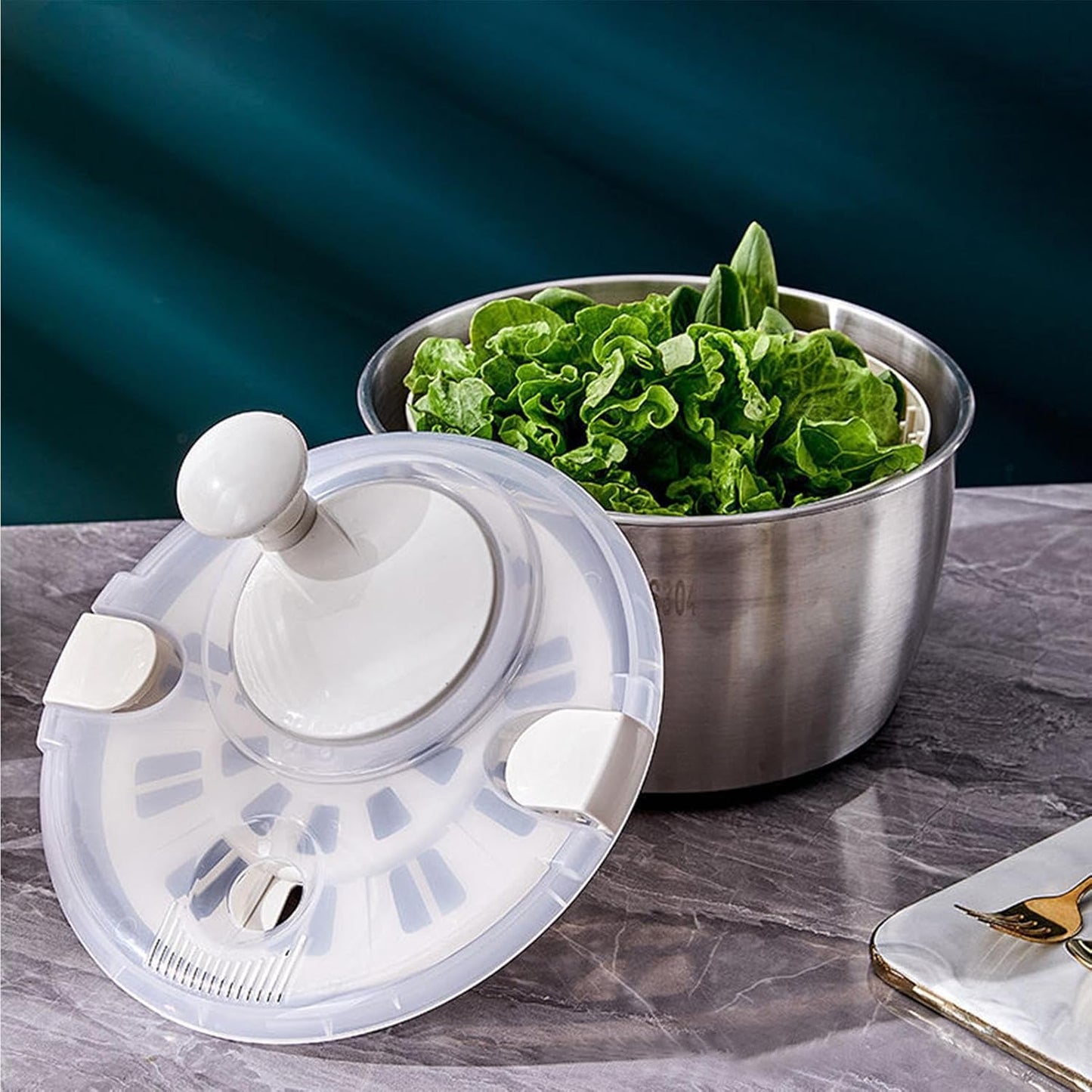 Salad Spinner Stainless Steel, Vegetables Wash Bowl Stainless Steel, 6L Salad Spinner Rotary Bowl with Drain for Restaurant Kitchen -Home Meal Prep Washing Accessories