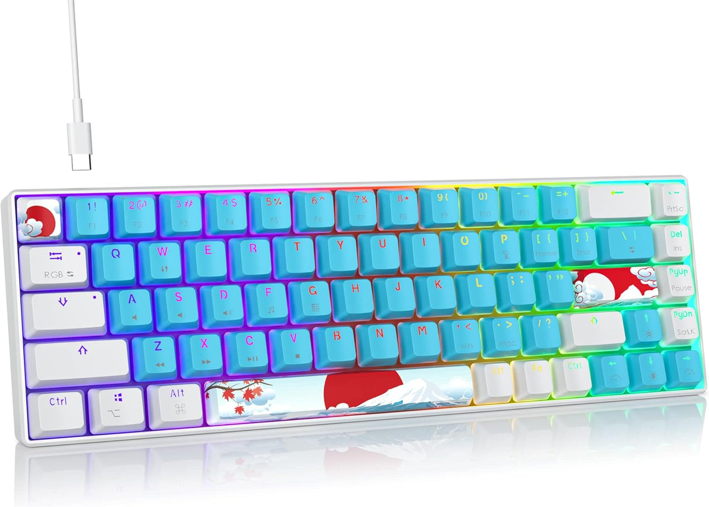 Fogruaden Full Size Mechanical Keyboard, Green Matcha Keyboard, Wired USB 104 Keys RGB Backlit Gaming Keyboard with Number Pad, Red Switches, NKRO Mechanical Keyboard for Windows Laptop PC Gamer