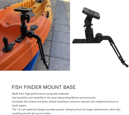 Fish Finder Mount, 1.5 Ball Base Electronics Fish Finder Mount Mounting Plate Bracket Base, Transducer Mounting Arm, Universal Mounting Plate for Kayak Fish Finder Installation - PuriLite