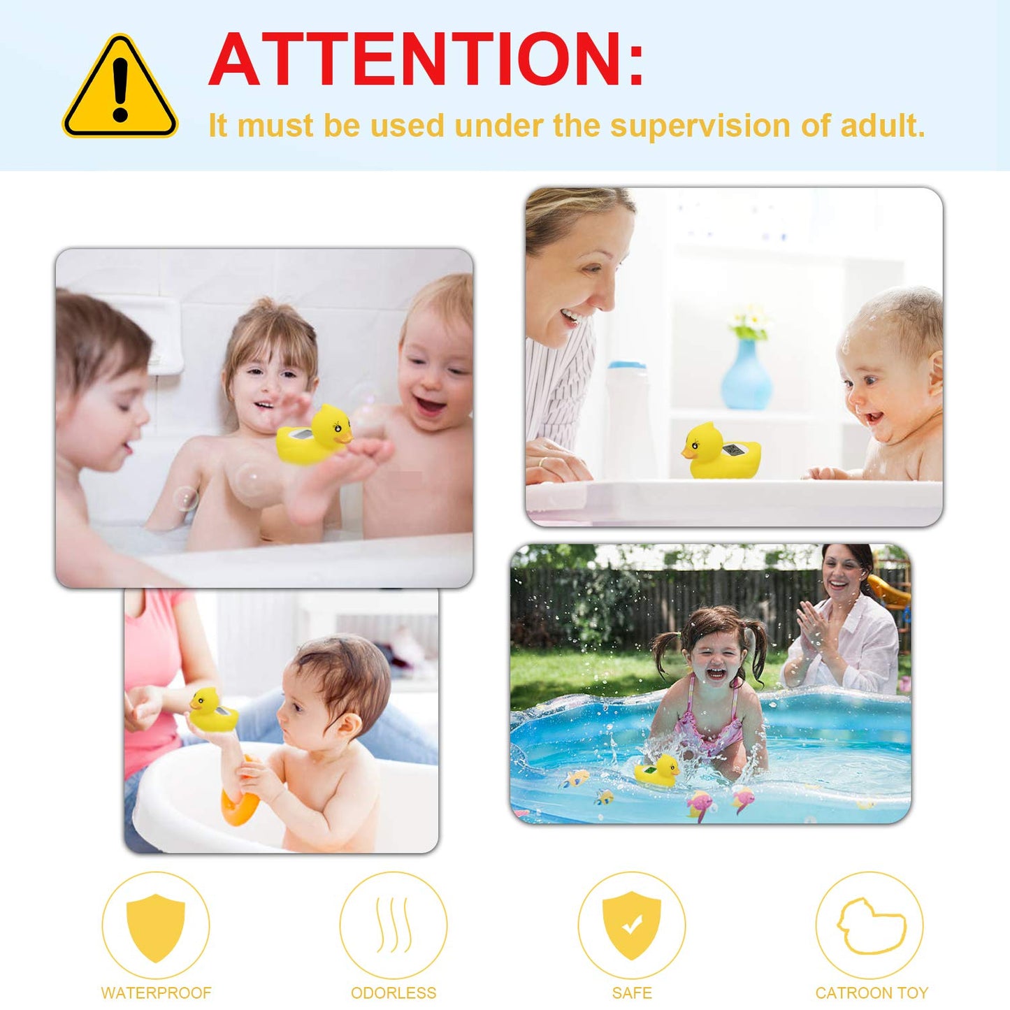 BabyElf Baby Water Thermometer- Bathtub Thermometer Baby Bath and Room Thermometer, Floating Alarm for Infant Bathtub and Swimming Pool, Yellow Duck Bathtub for Shower